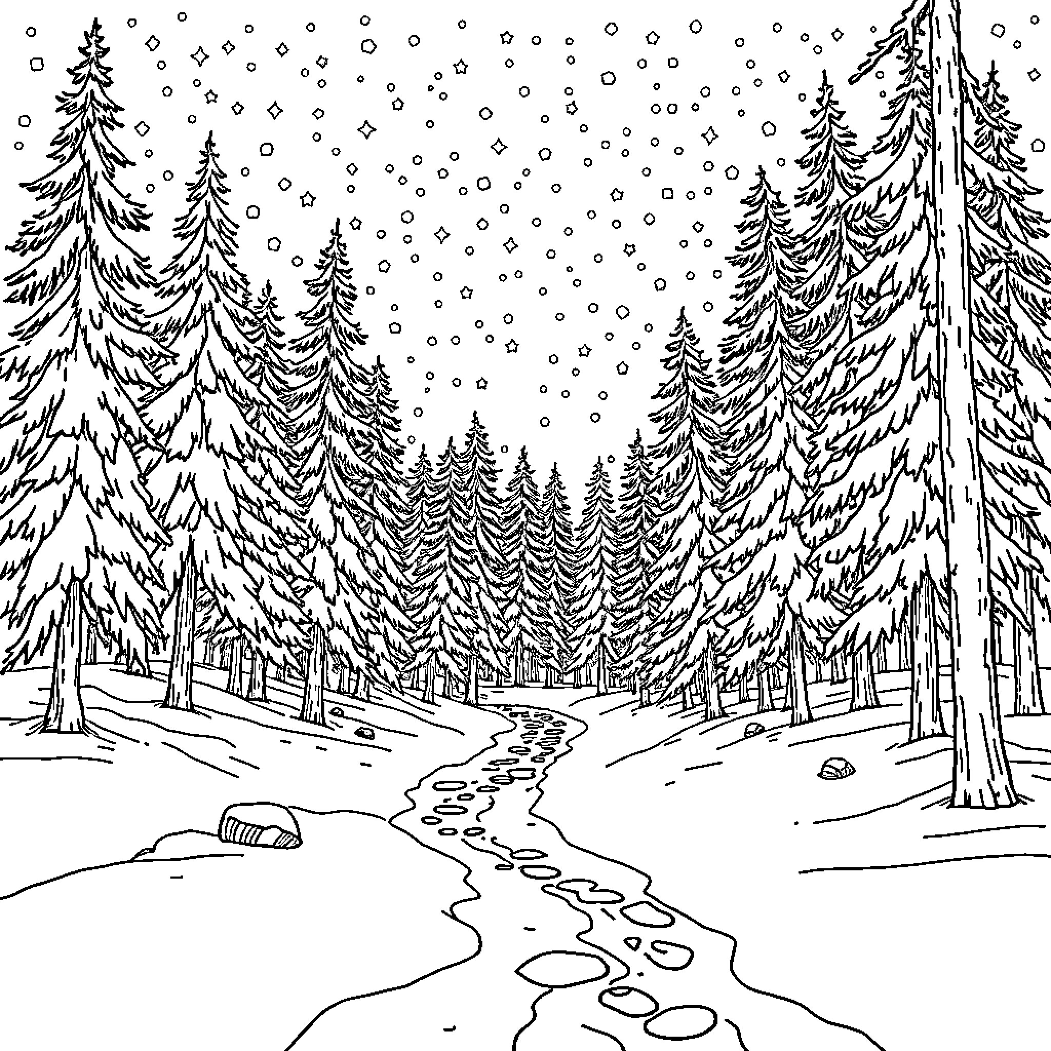 Bluey's Winter Wonderland Coloring Page (free black-and-white line drawing printable PDF for all, from beginners to advanced learners, including children, teens, adults, and seniors)