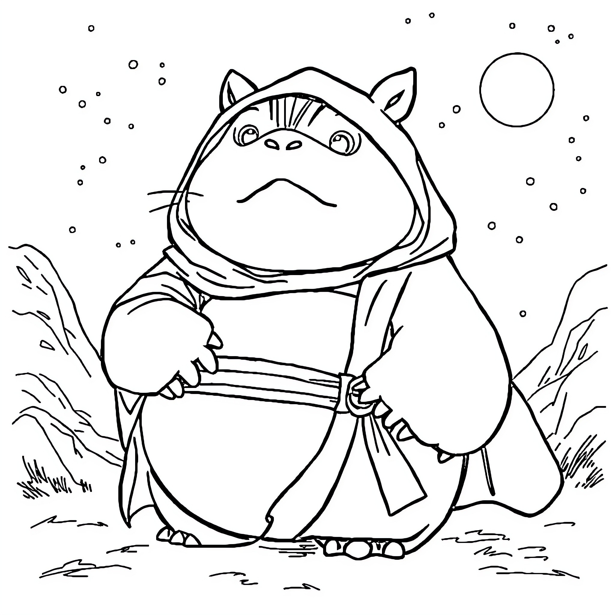 Snorlax in a cozy winter outfit Coloring Page (free black-and-white line drawing printable PDF for all, from beginners to advanced learners, including children, teens, adults, and seniors)