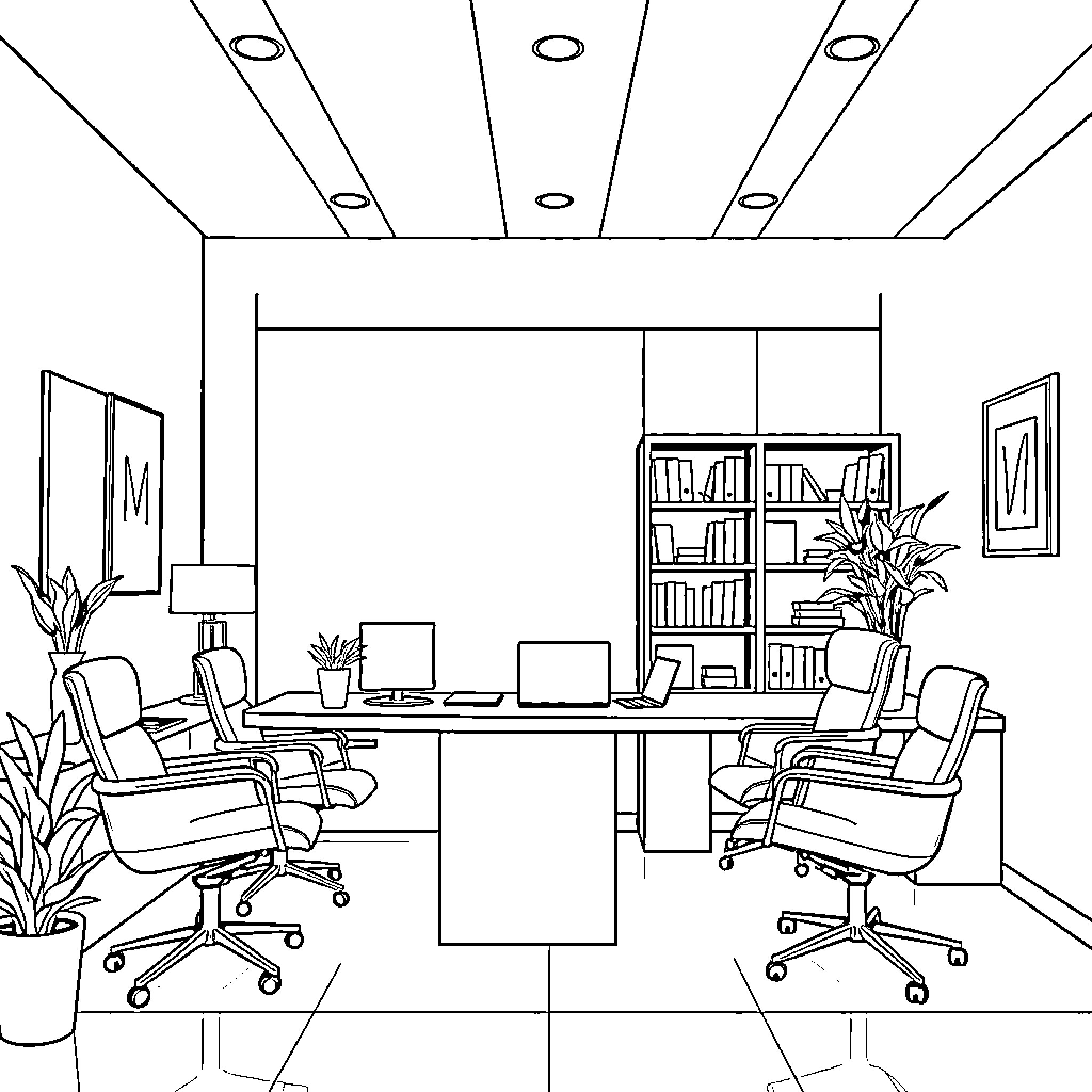 Notary Office with Professional Setup Coloring Page (free black-and-white line drawing printable PDF for all, from beginners to advanced learners, including children, teens, adults, and seniors)