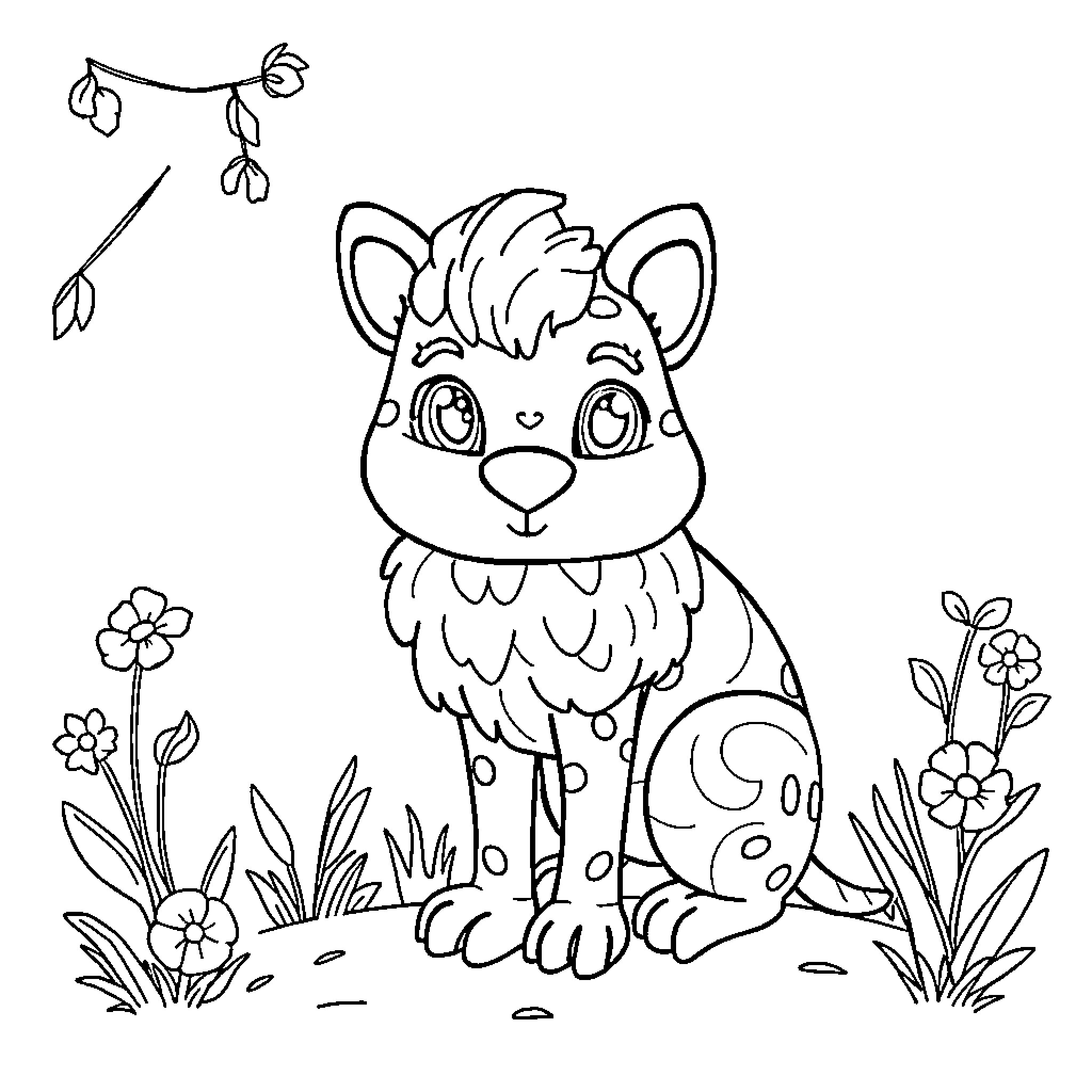 Animal in a flower garden Coloring Page (free black-and-white line drawing printable PDF for all, from beginners to advanced learners, including children, teens, adults, and seniors)