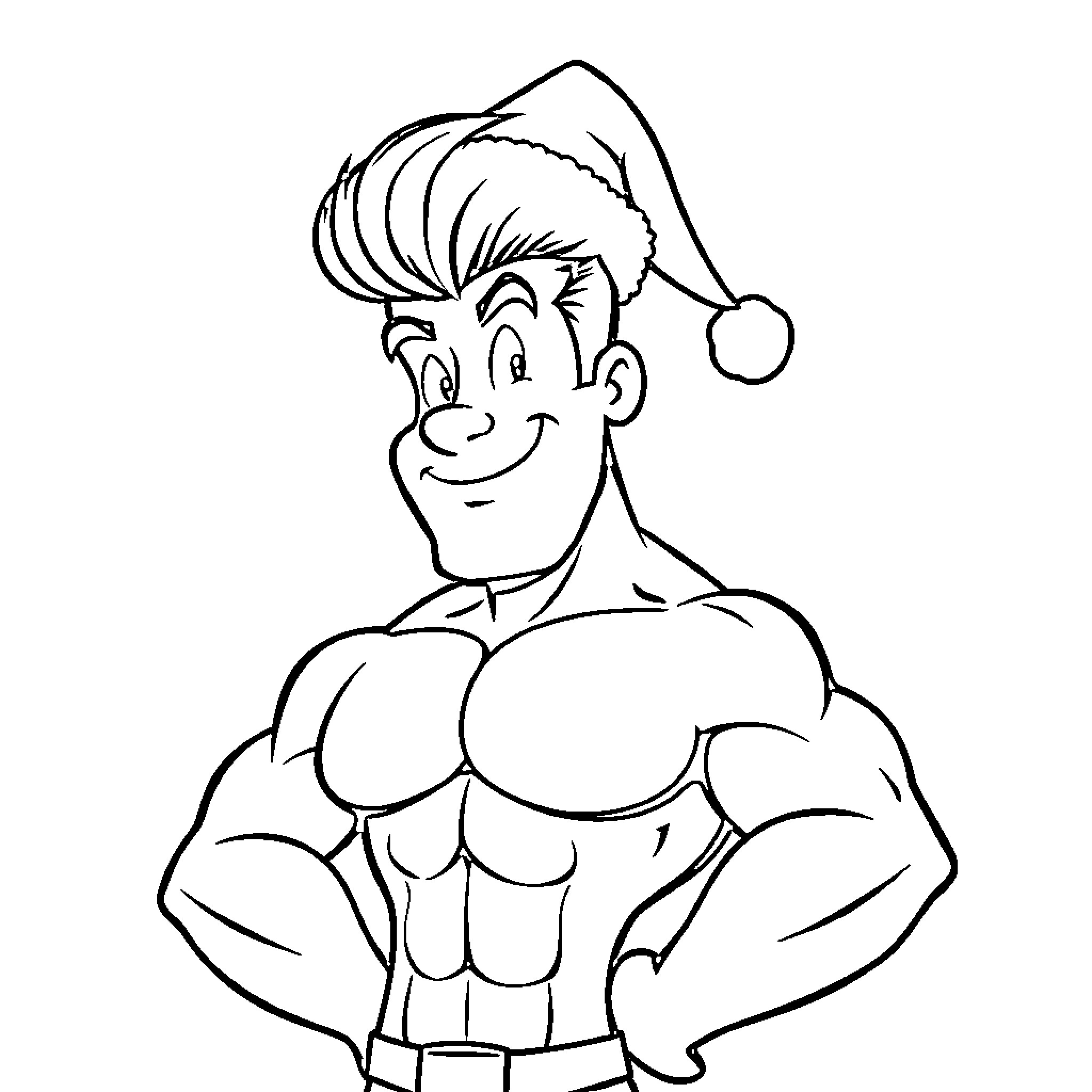 Johnny Bravo in a Festive Mood Coloring Page (free black-and-white line drawing printable PDF for all, from beginners to advanced learners, including children, teens, adults, and seniors)
