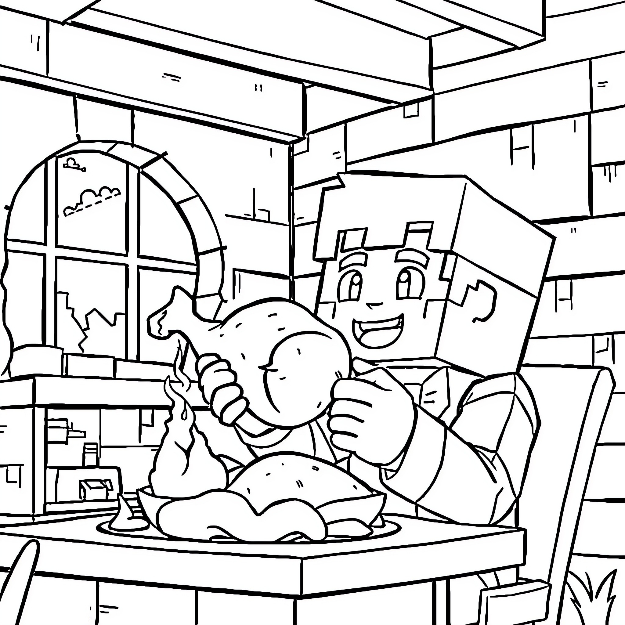 Steve explores the wonders of the artist's studio Coloring Page (free black-and-white line drawing printable PDF for all, from beginners to advanced learners, including children, teens, adults, and seniors)