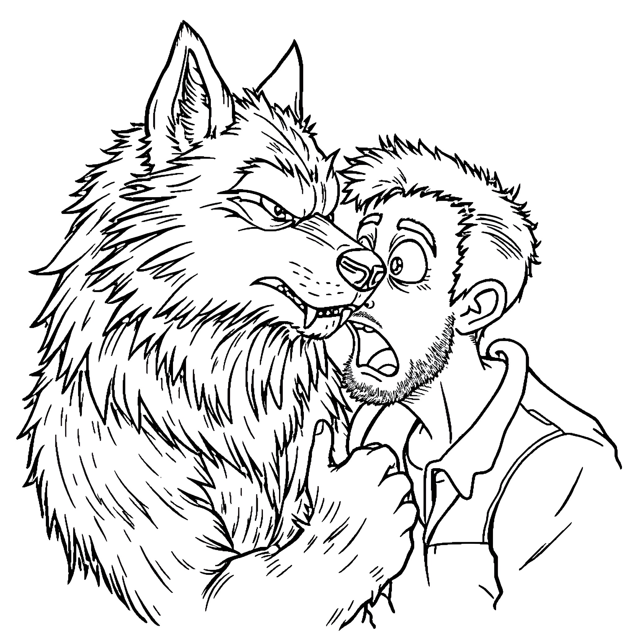 Werewolf howling in the moonlight Coloring Page (free black-and-white line drawing printable PDF for all, from beginners to advanced learners, including children, teens, adults, and seniors)