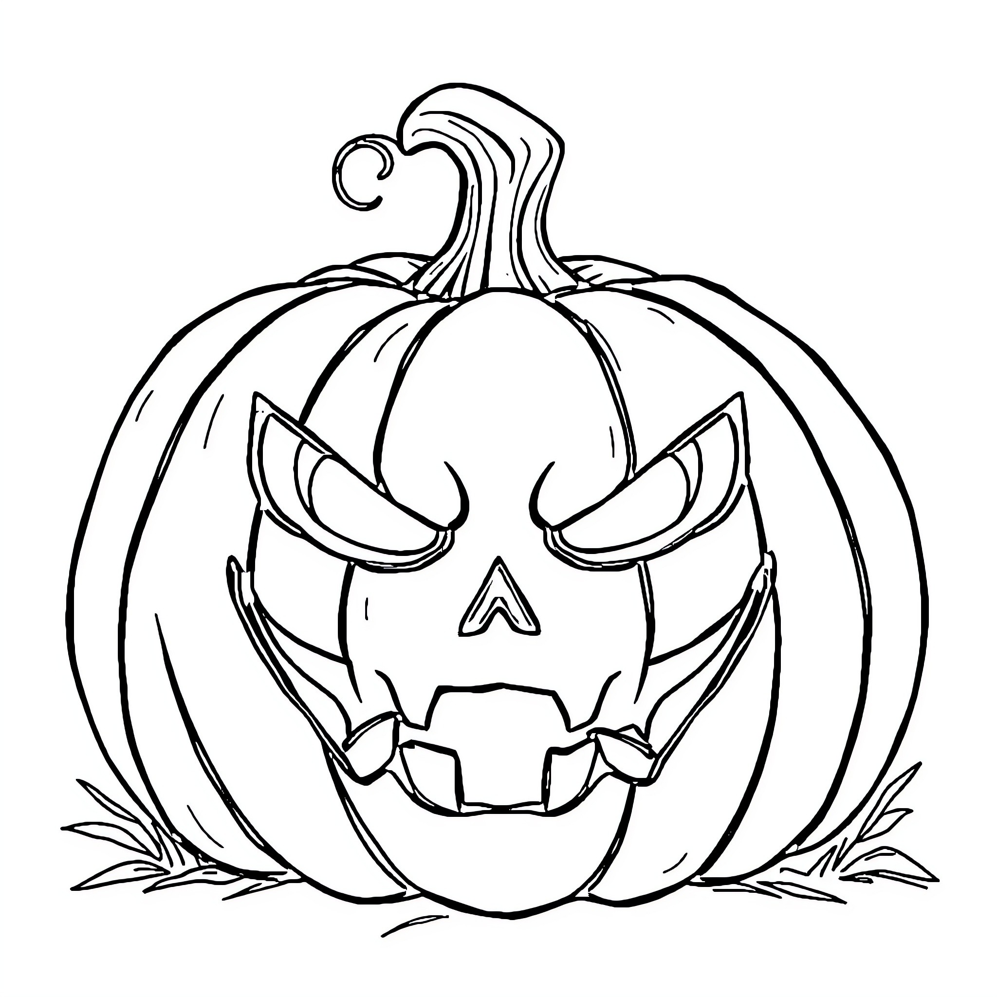 Pumpkin with an ominous expression Coloring Page (free black-and-white line drawing printable PDF for all, from beginners to advanced learners, including children, teens, adults, and seniors)