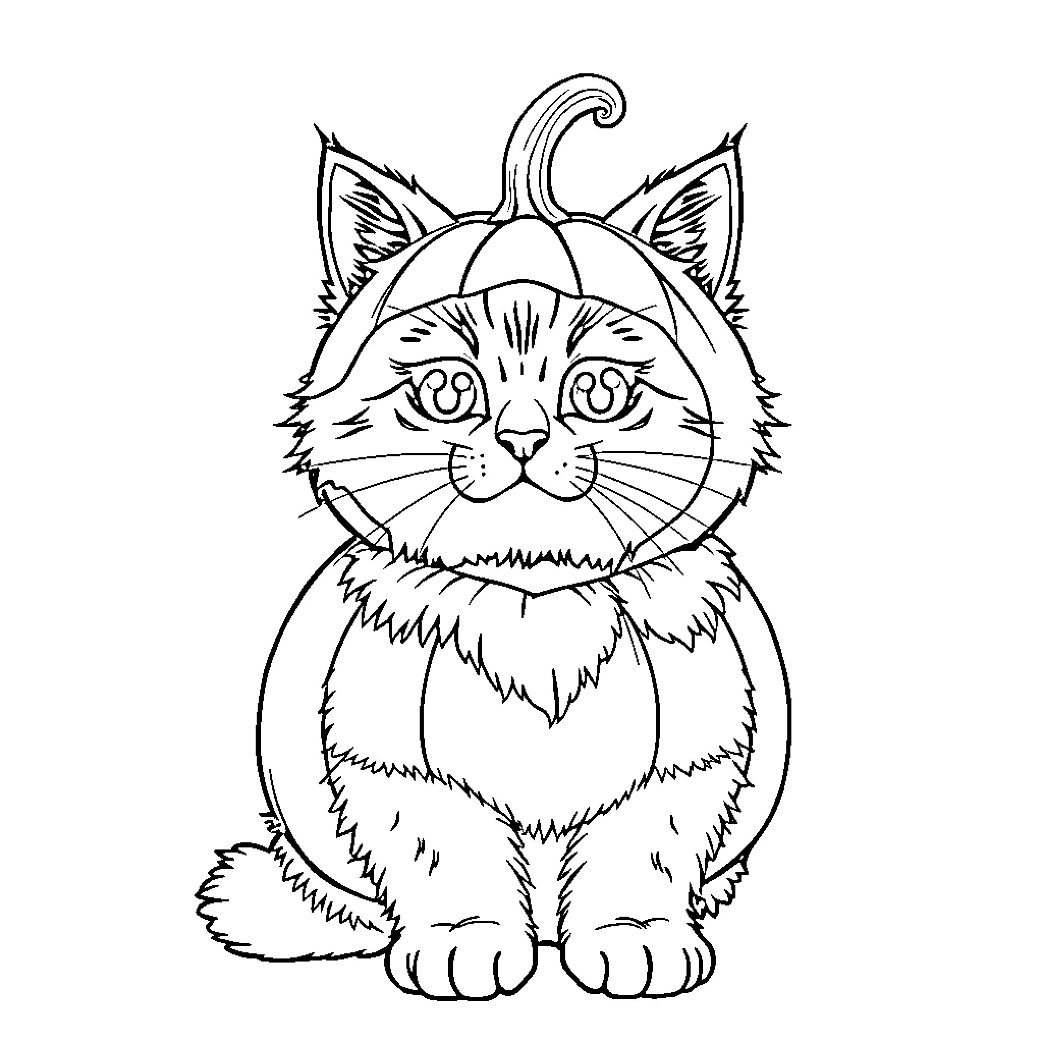 Cat with Curious Expression Coloring Page (free black-and-white line drawing printable PDF for all, from beginners to advanced learners, including children, teens, adults, and seniors)