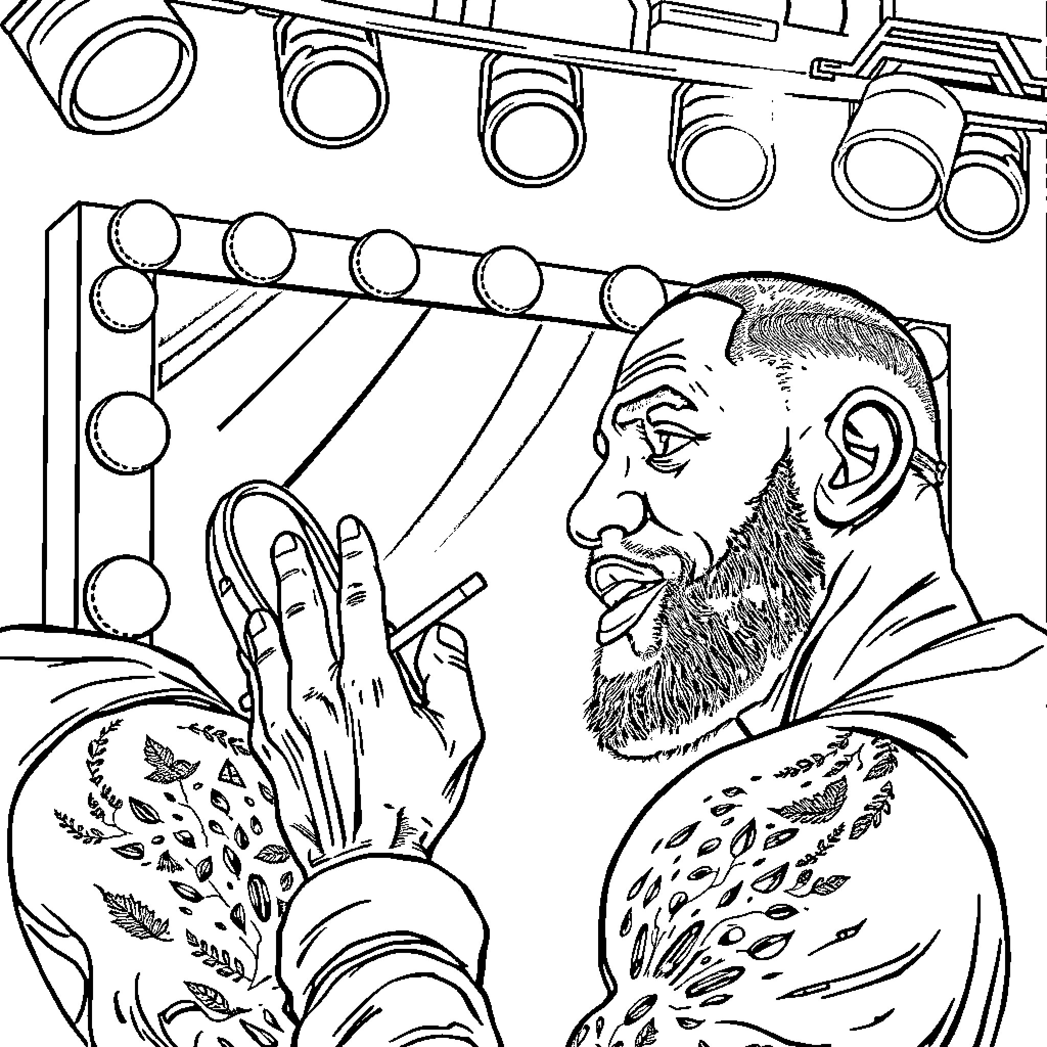 LeBron Celebrates Behind the Scenes Coloring Page (free black-and-white line drawing printable PDF for all, from beginners to advanced learners, including children, teens, adults, and seniors)