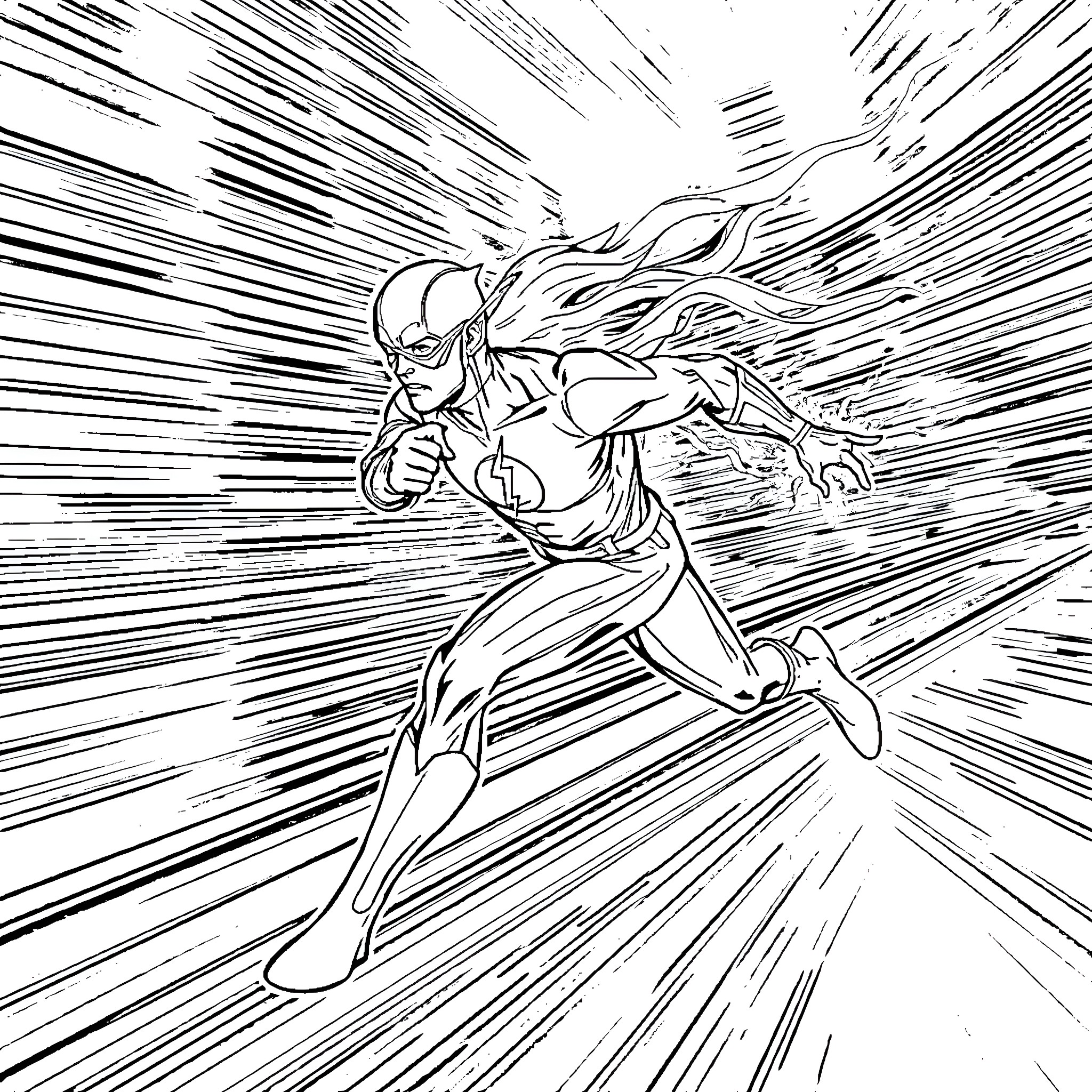 Flash racing through a dynamic scene Coloring Page (free black-and-white line drawing printable PDF for all, from beginners to advanced learners, including children, teens, adults, and seniors)