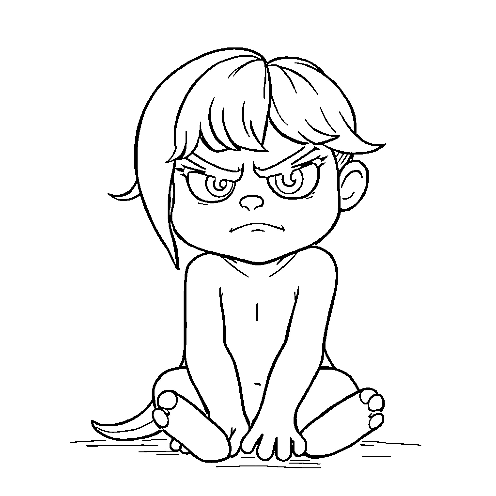 Bec's Brooding Boy Feeling Disheartened Coloring Page (free black-and-white line drawing printable PDF for all, from beginners to advanced learners, including children, teens, adults, and seniors)