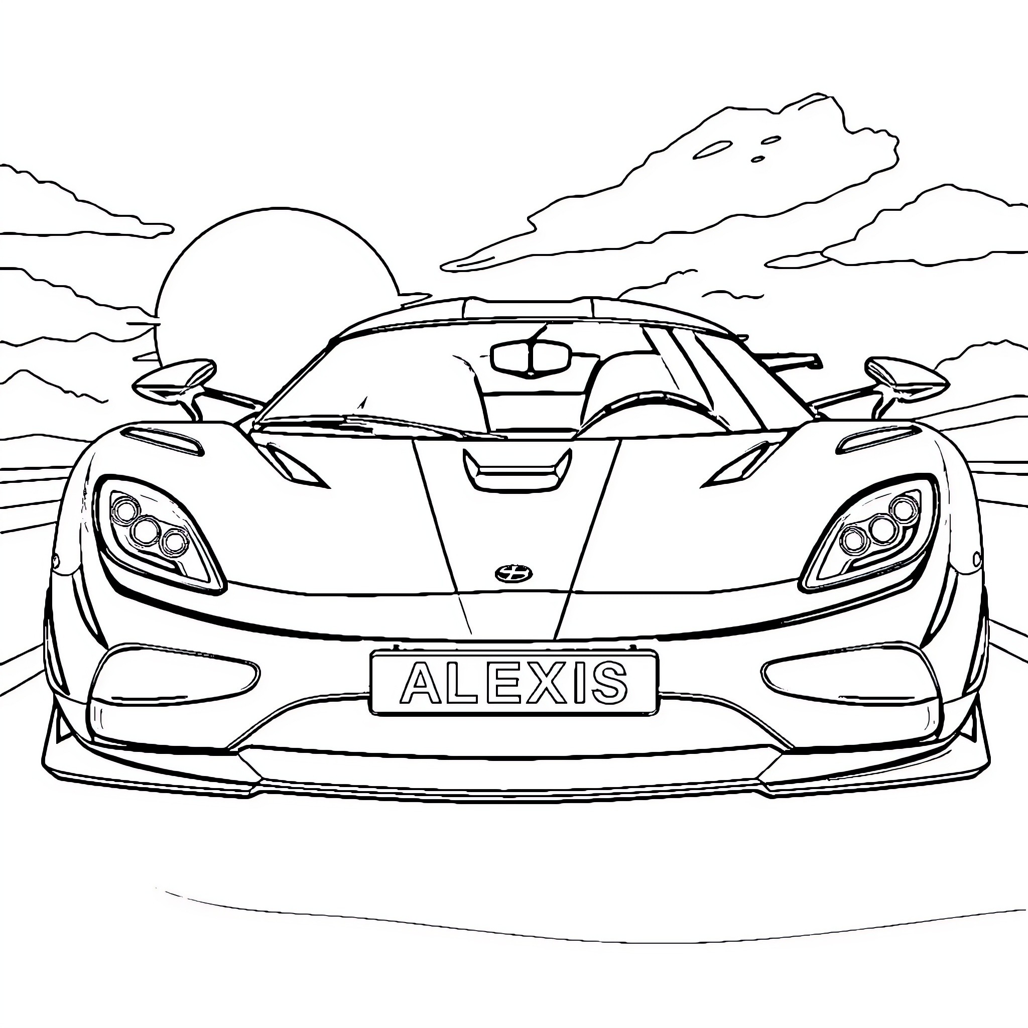 Sport Car Racing on Mountain Road Coloring Page (free black-and-white line drawing printable PDF for all, from beginners to advanced learners, including children, teens, adults, and seniors)