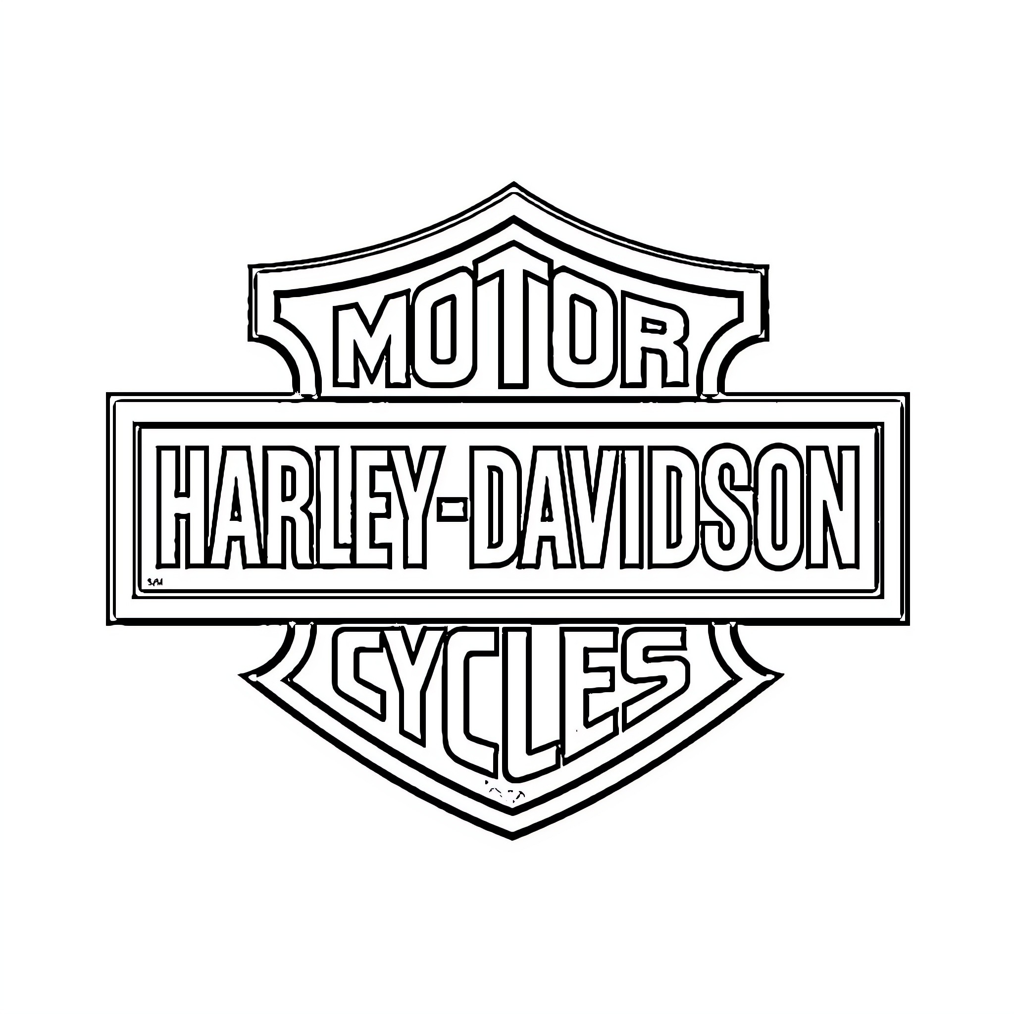 Harley Davidson Cycles Logo Design Coloring Page (free black-and-white line drawing printable PDF for all, from beginners to advanced learners, including children, teens, adults, and seniors)