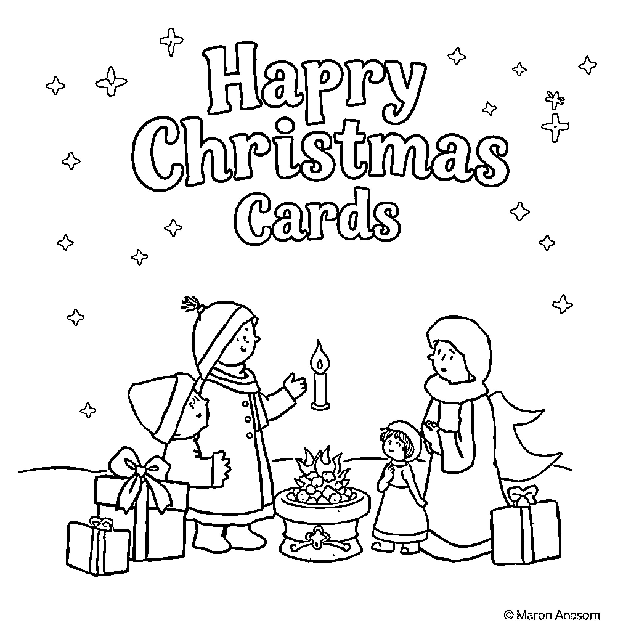 Christian Youth Celebrating Christmas with Loved Ones Coloring Page (free black-and-white line drawing printable PDF for all, from beginners to advanced learners, including children, teens, adults, and seniors)