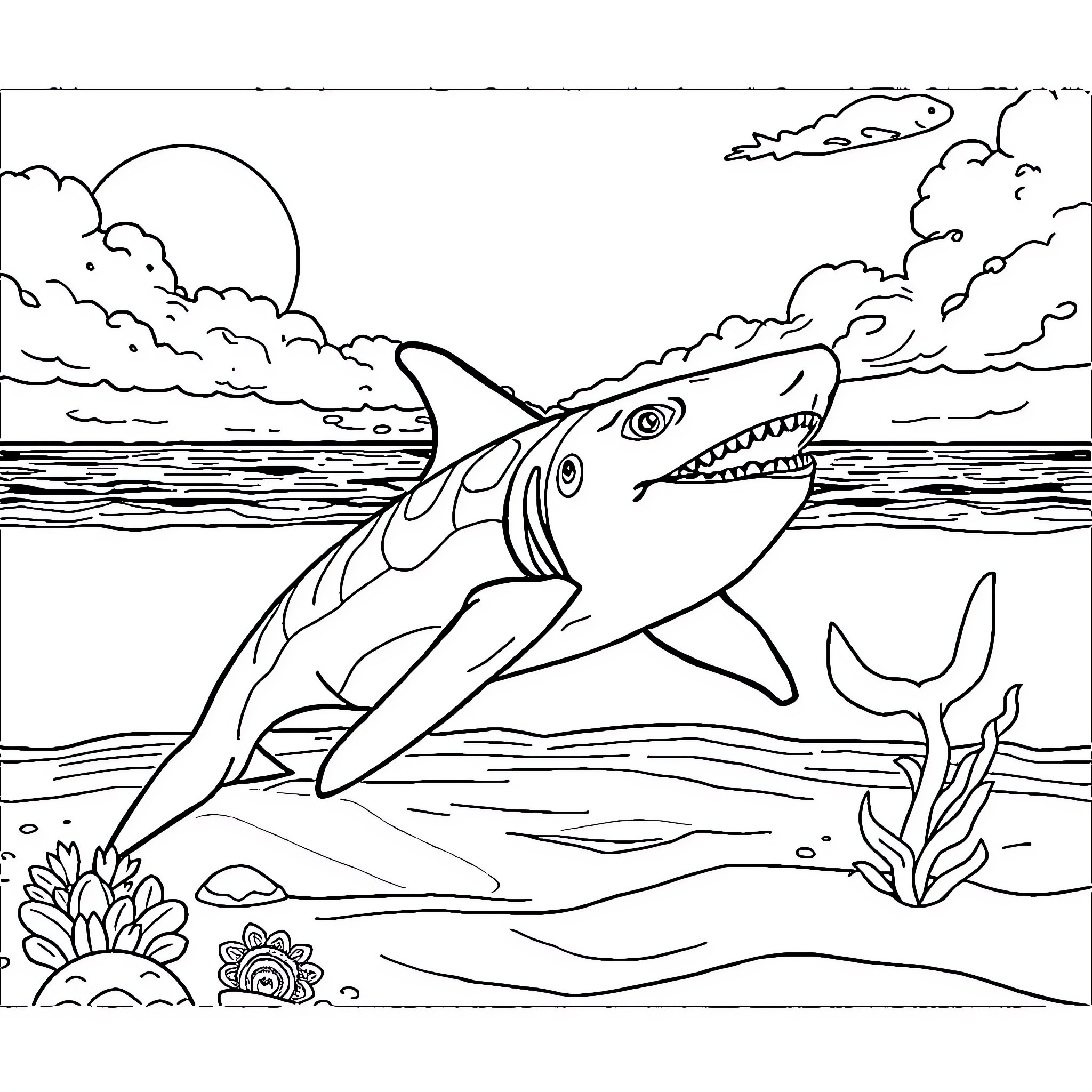 Siren of the Underwater Realm Coloring Page (free black-and-white line drawing printable PDF for all, from beginners to advanced learners, including children, teens, adults, and seniors)