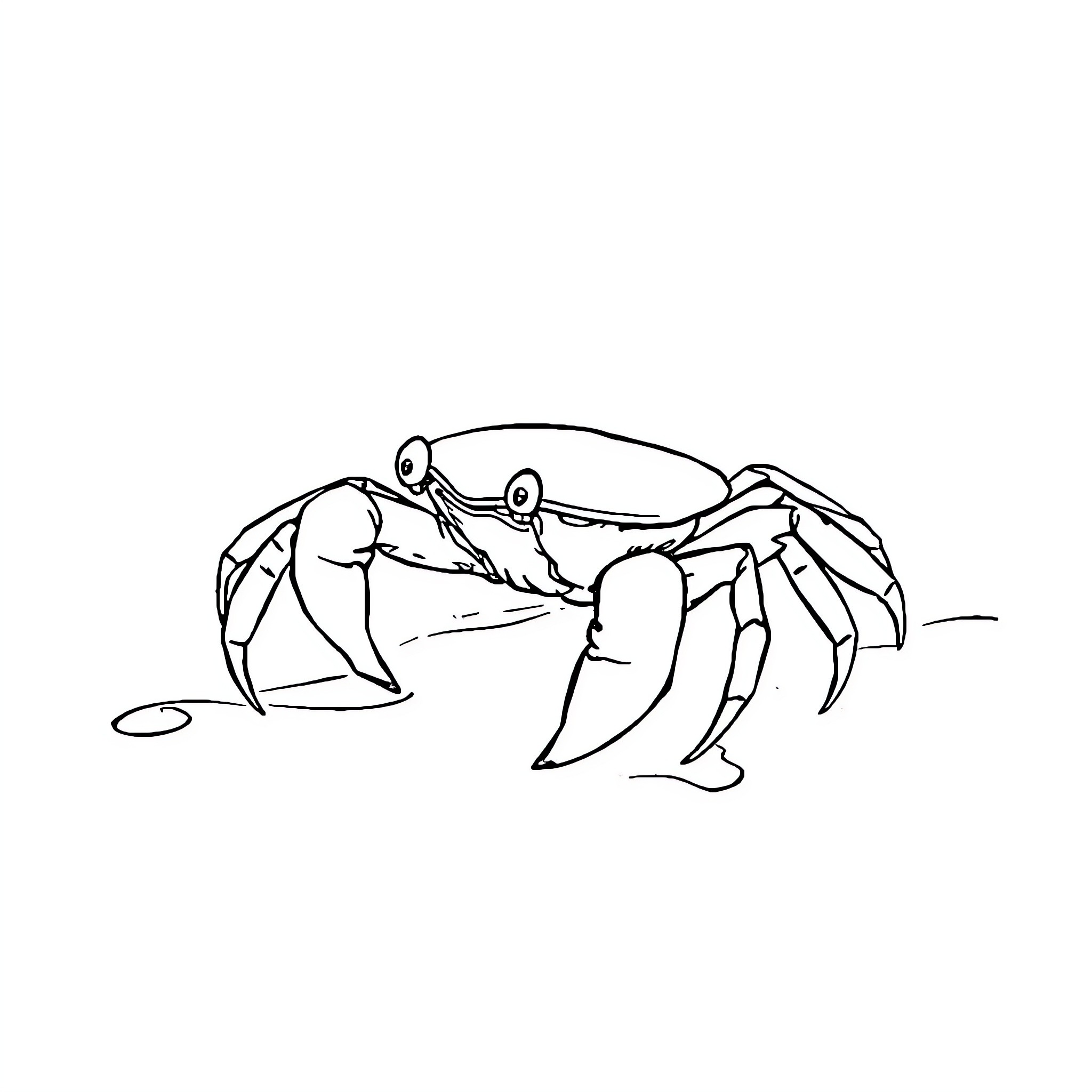 Crab scuttling across the beach Coloring Page (free black-and-white line drawing printable PDF for all, from beginners to advanced learners, including children, teens, adults, and seniors)