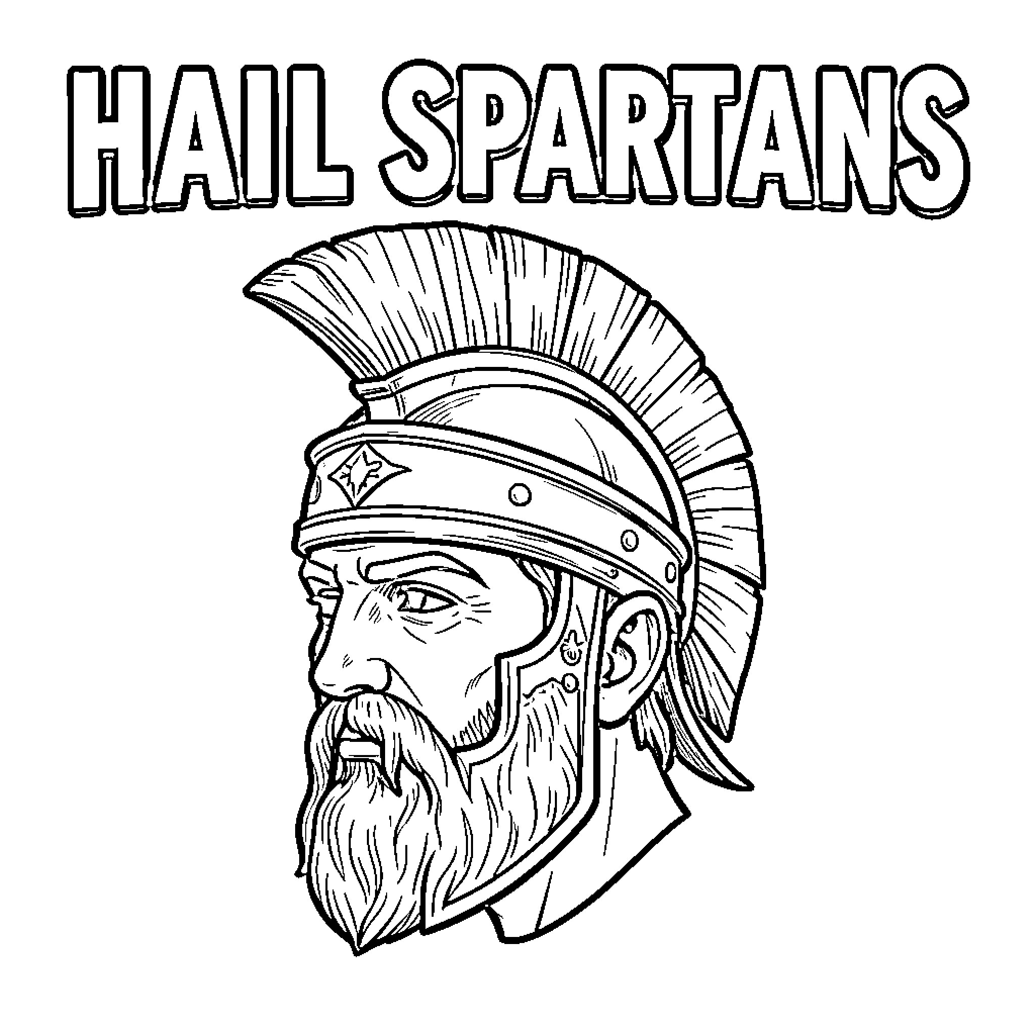 Spartan warrior wearing a traditional crested helmet Coloring Page (free black-and-white line drawing printable PDF for all, from beginners to advanced learners, including children, teens, adults, and seniors)