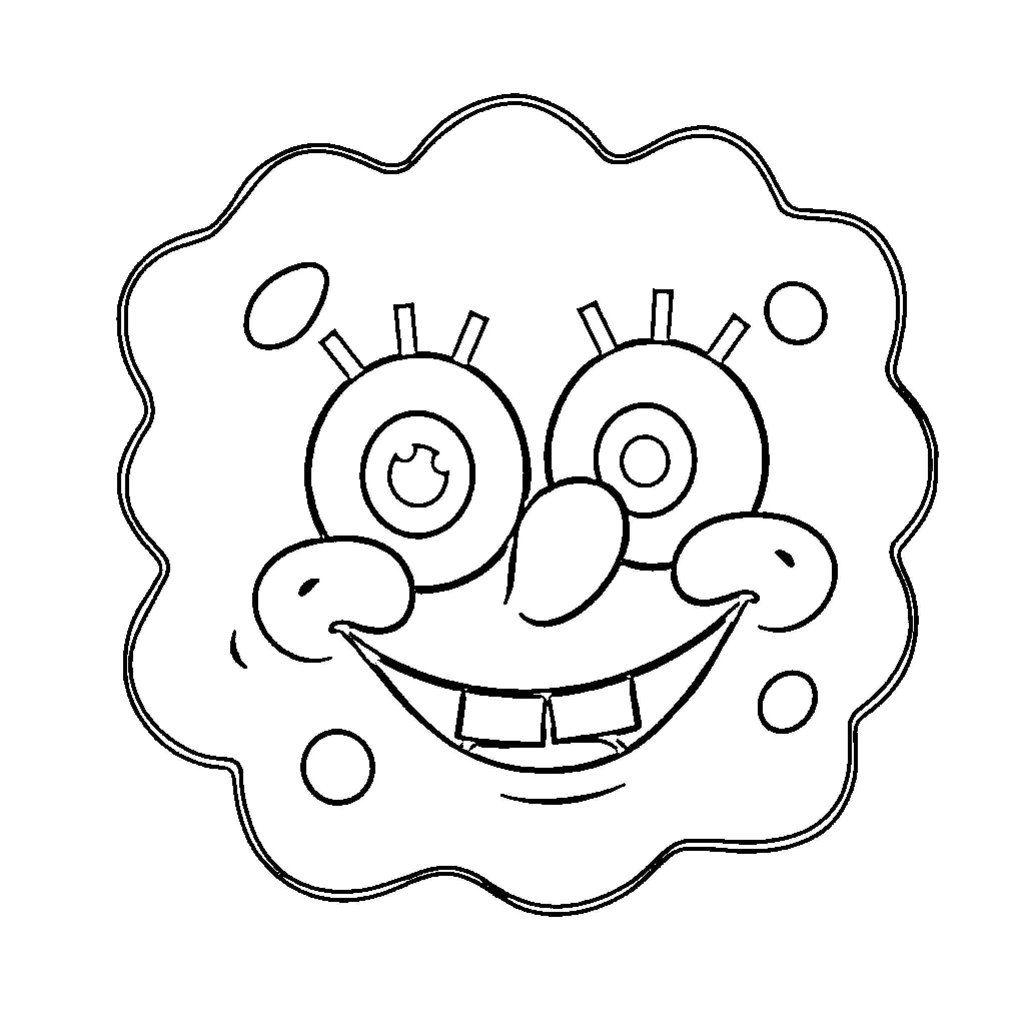 Spongebob's Silly Smiling Face Coloring Page (free black-and-white line drawing printable PDF for all, from beginners to advanced learners, including children, teens, adults, and seniors)