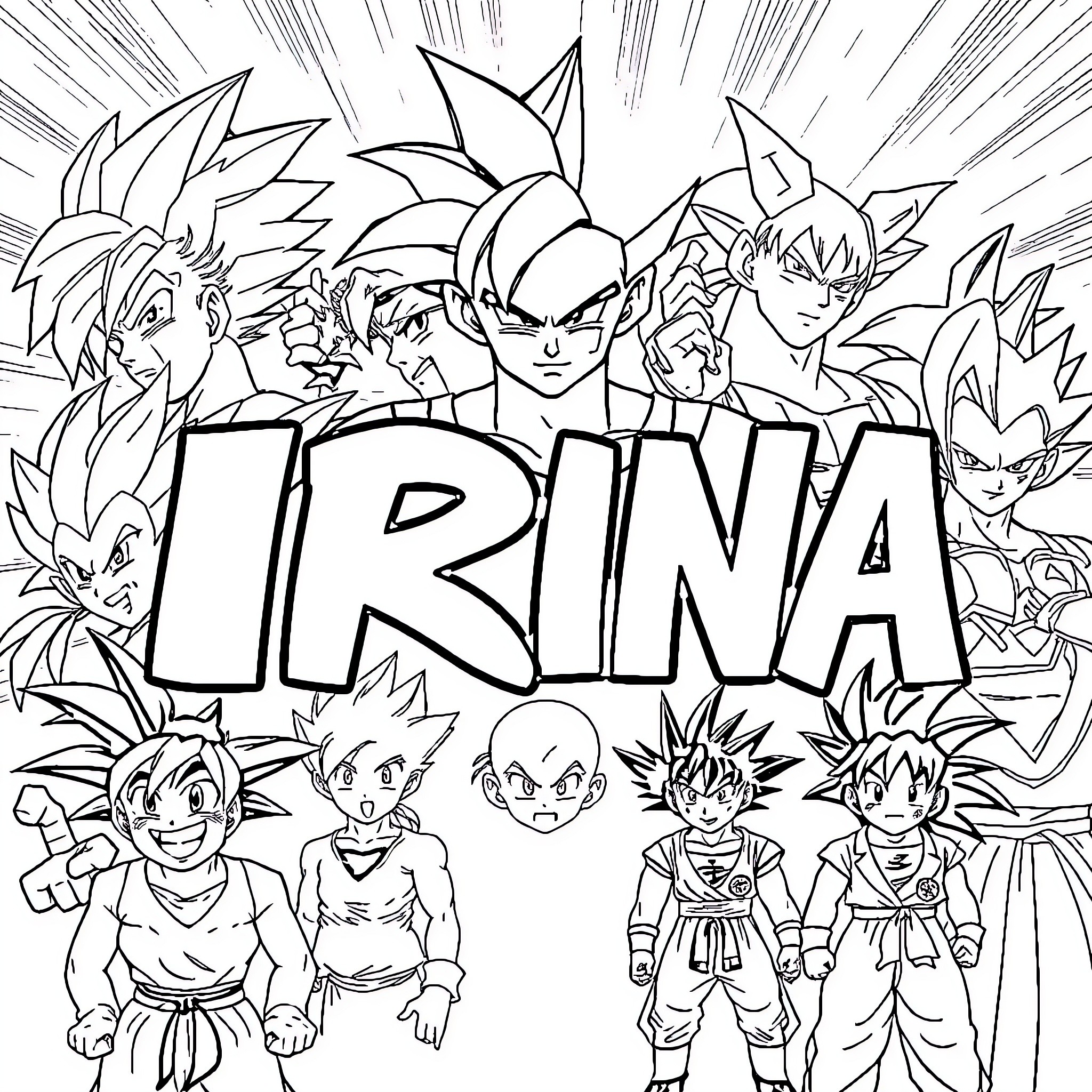 Dragon Ball characters in action-packed scene Coloring Page (free black-and-white line drawing printable PDF for all, from beginners to advanced learners, including children, teens, adults, and seniors)