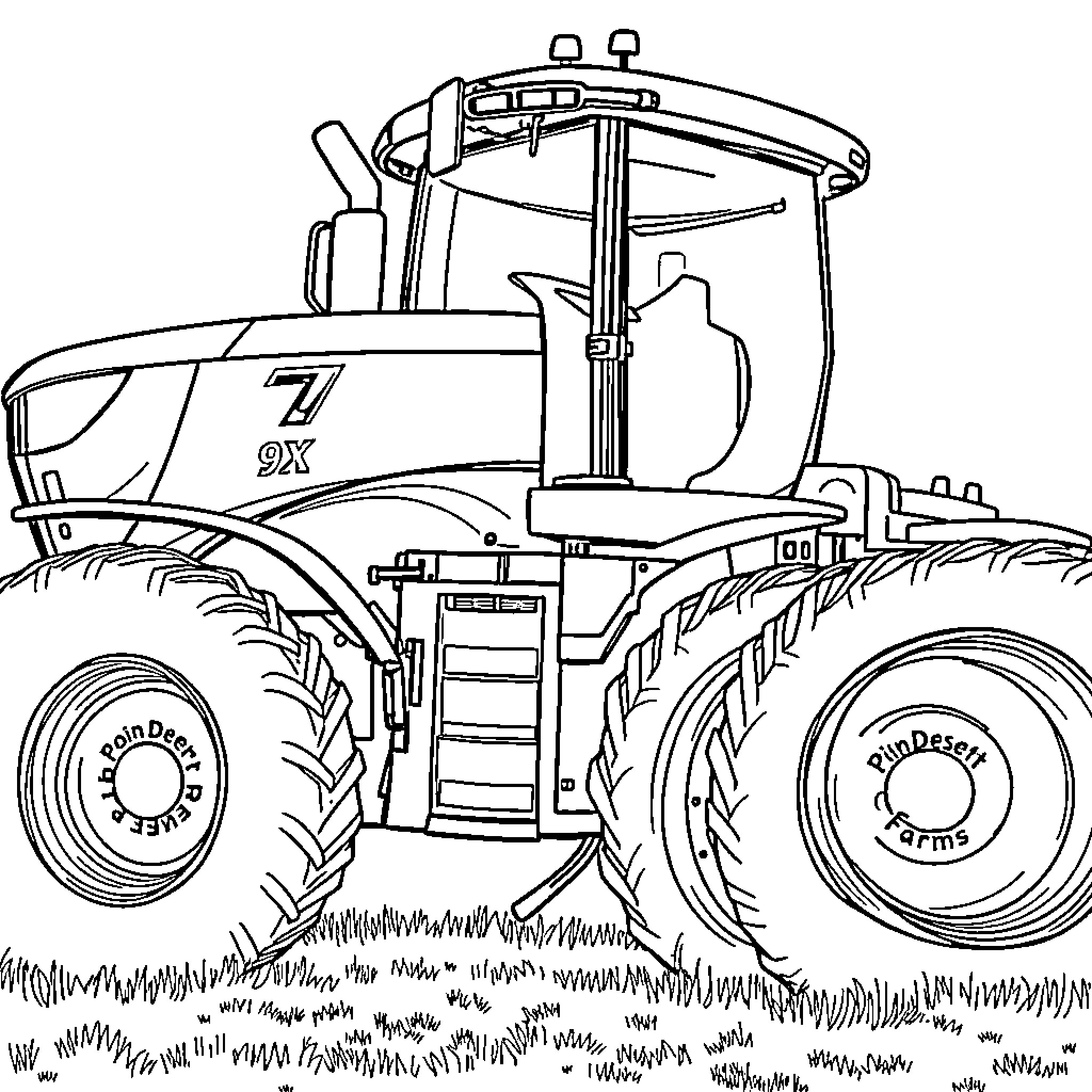 Tractor working in the field Coloring Page (free black-and-white line drawing printable PDF for all, from beginners to advanced learners, including children, teens, adults, and seniors)