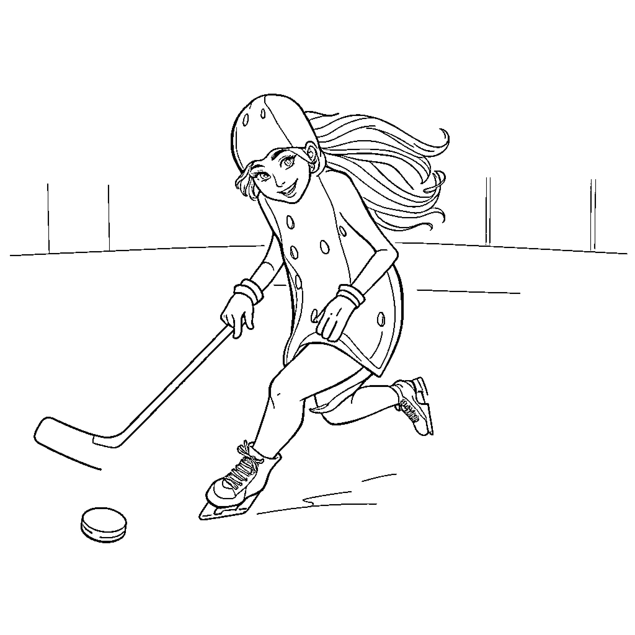 Women Playing Hockey with Enthusiasm Coloring Page (free black-and-white line drawing printable PDF for all, from beginners to advanced learners, including children, teens, adults, and seniors)