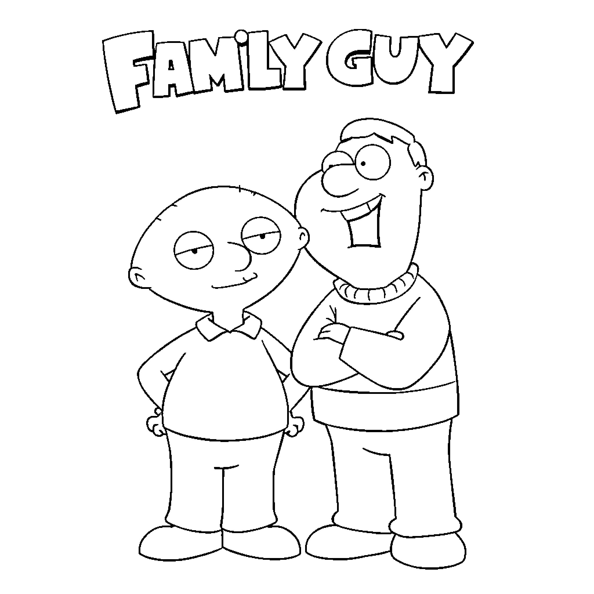 Stewie and Peter in a family portrait Coloring Page (free black-and-white line drawing printable PDF for all, from beginners to advanced learners, including children, teens, adults, and seniors)