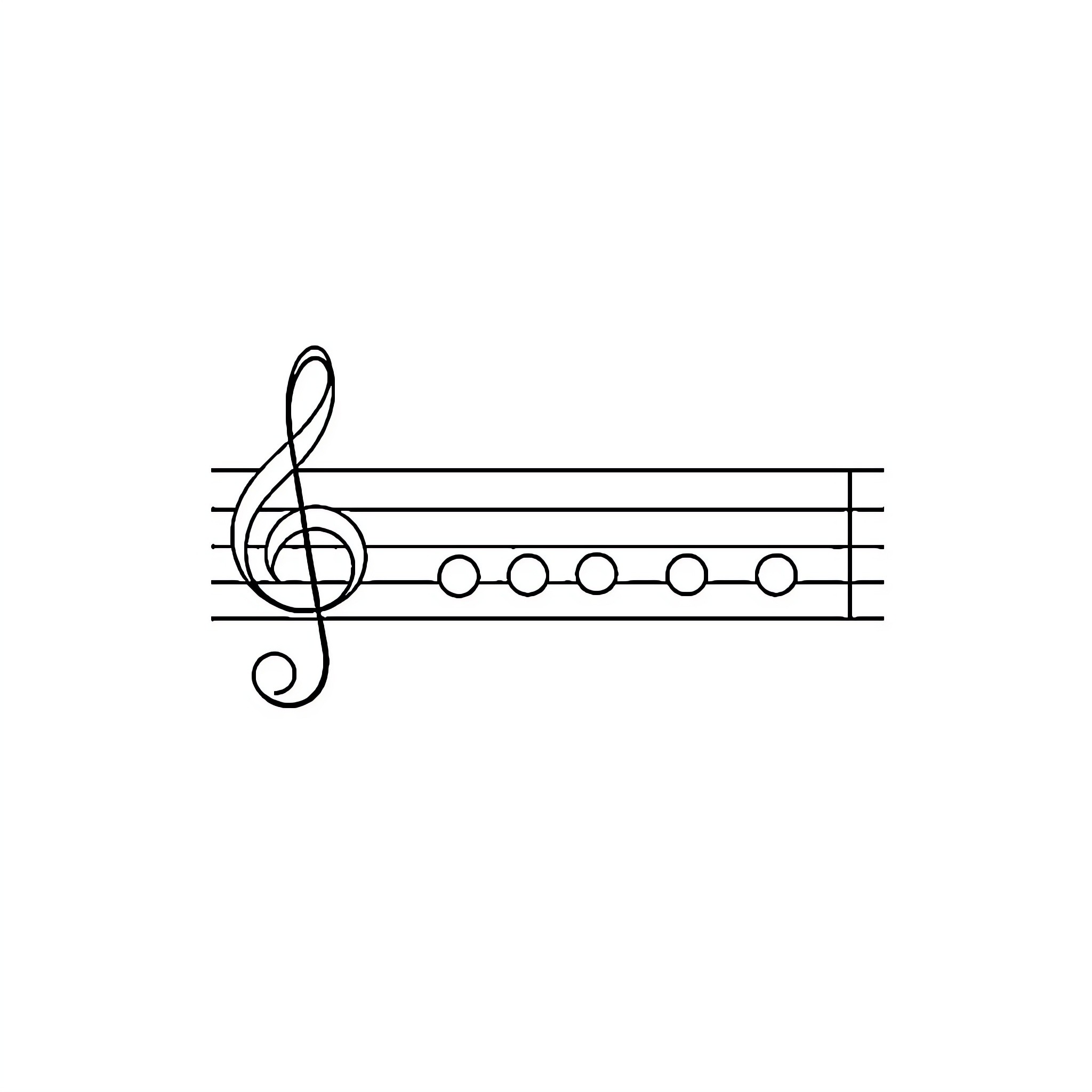 Musical Staff with Treble Clef Symbol Coloring Page (free black-and-white line drawing printable PDF for all, from beginners to advanced learners, including children, teens, adults, and seniors)