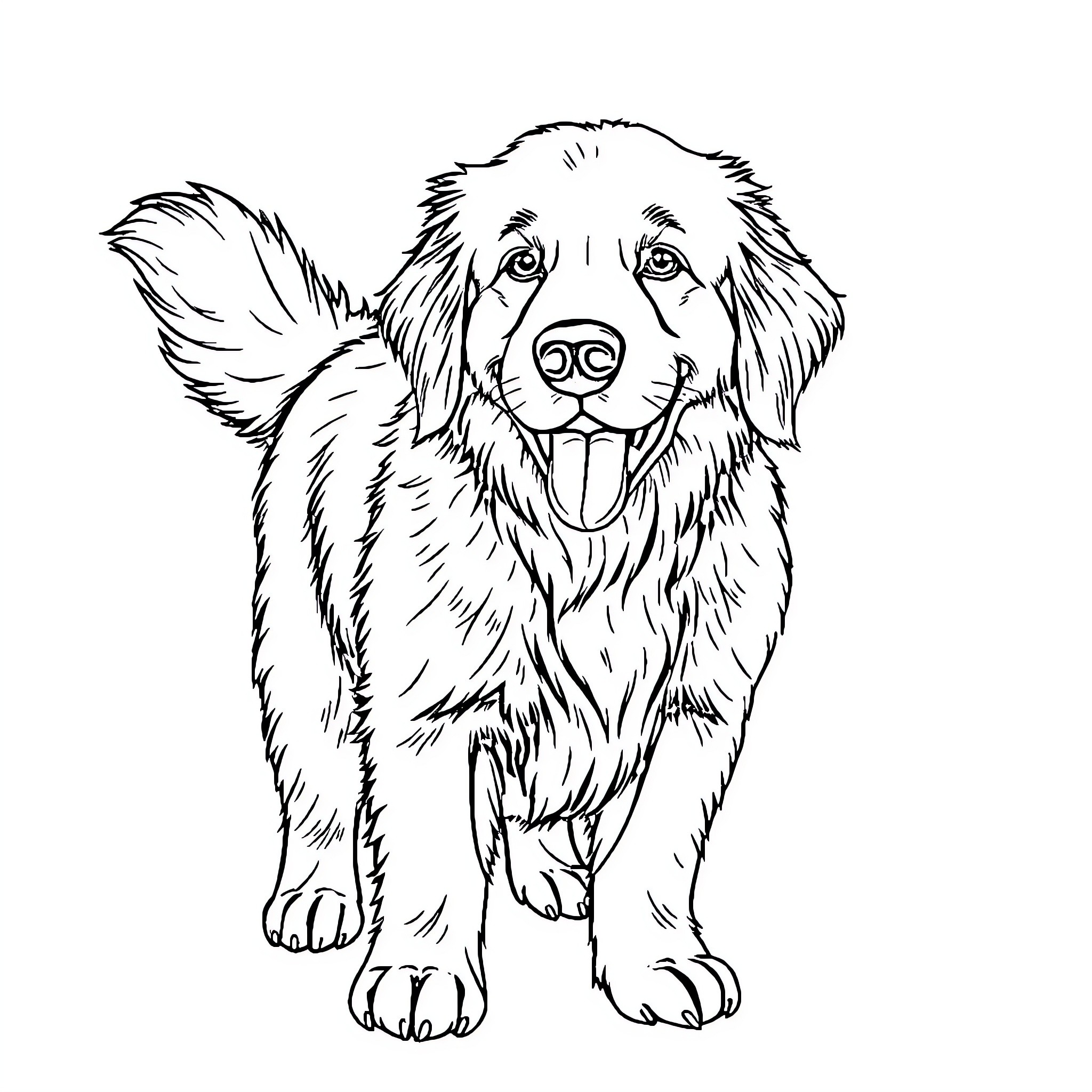 Golden Retriever in Playful Pose Coloring Page (free black-and-white line drawing printable PDF for all, from beginners to advanced learners, including children, teens, adults, and seniors)