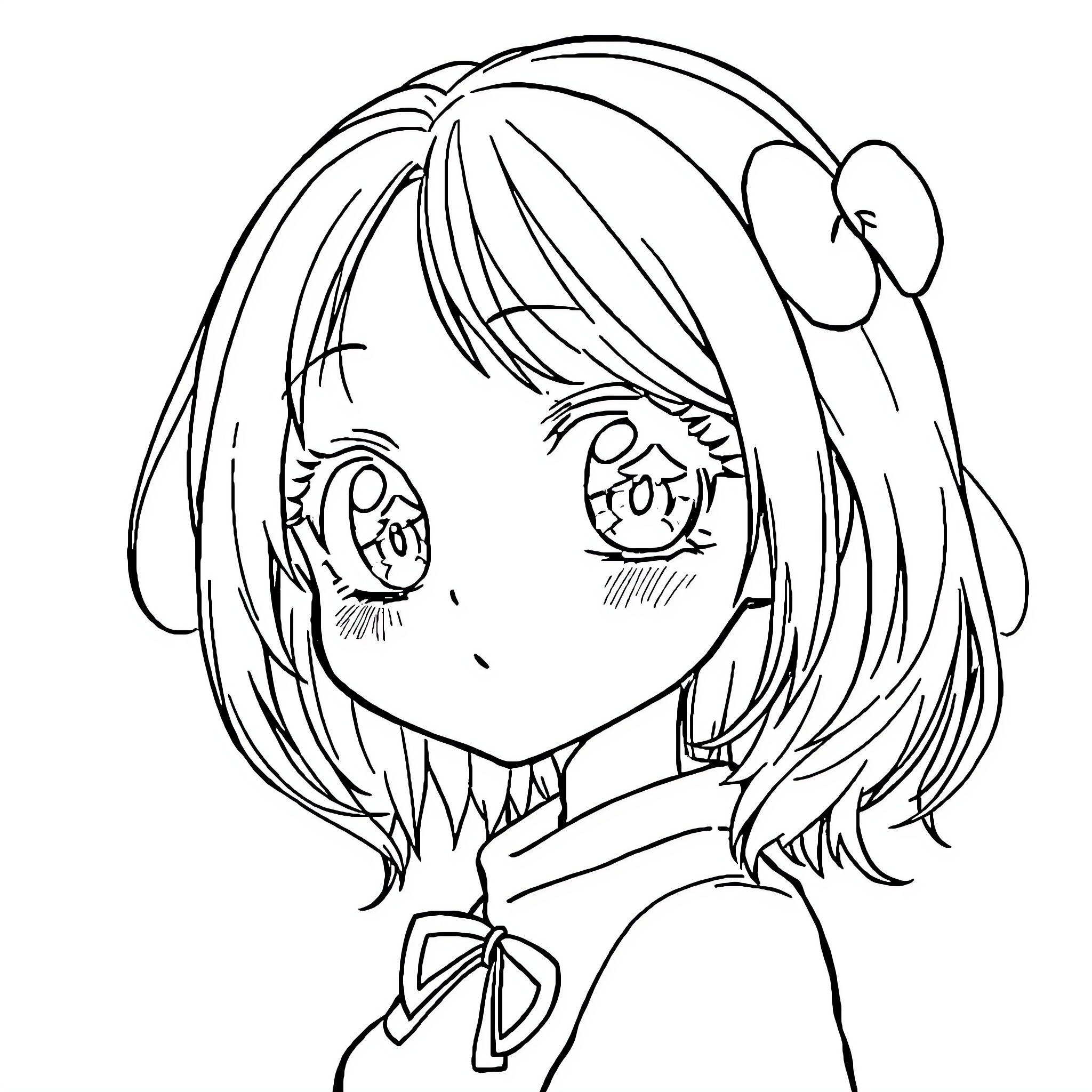 Anime Girl with Cute Facial Expression Coloring Page (free black-and-white line drawing printable PDF for all, from beginners to advanced learners, including children, teens, adults, and seniors)