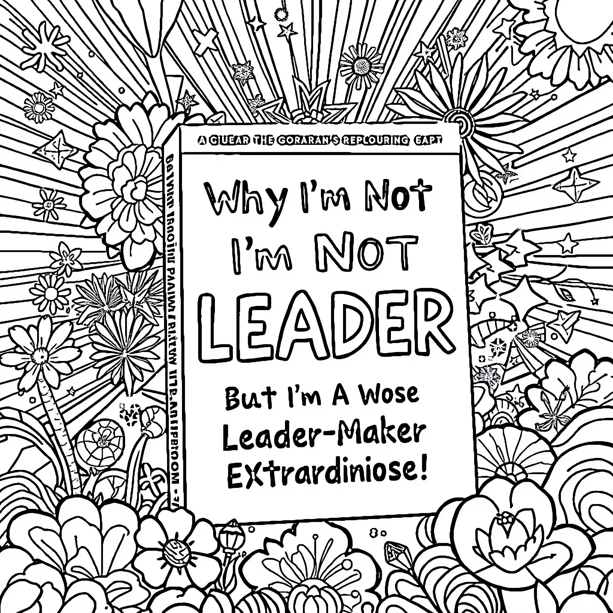 Book with a Whimsical Floral Design and Motivational Text Coloring Page (free black-and-white line drawing printable PDF for all, from beginners to advanced learners, including children, teens, adults, and seniors)