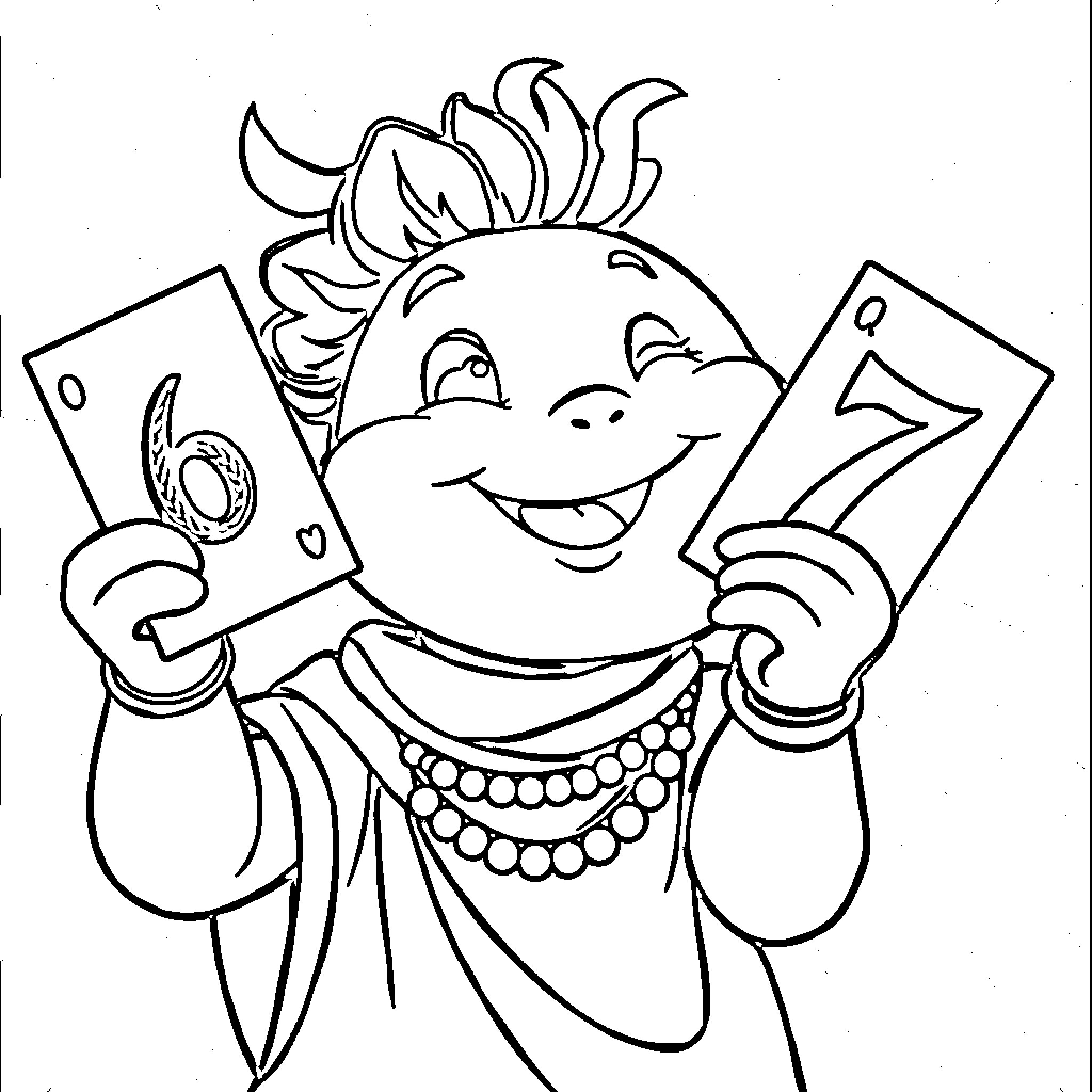 Labubu Holding Lottery Tickets with Excitement Coloring Page (free black-and-white line drawing printable PDF for all, from beginners to advanced learners, including children, teens, adults, and seniors)