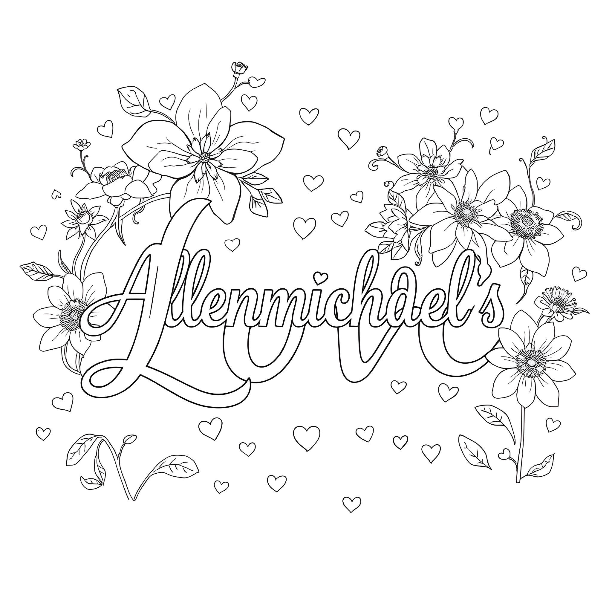 Love Blooms with Floral Elegance Coloring Page (free black-and-white line drawing printable PDF for all, from beginners to advanced learners, including children, teens, adults, and seniors)
