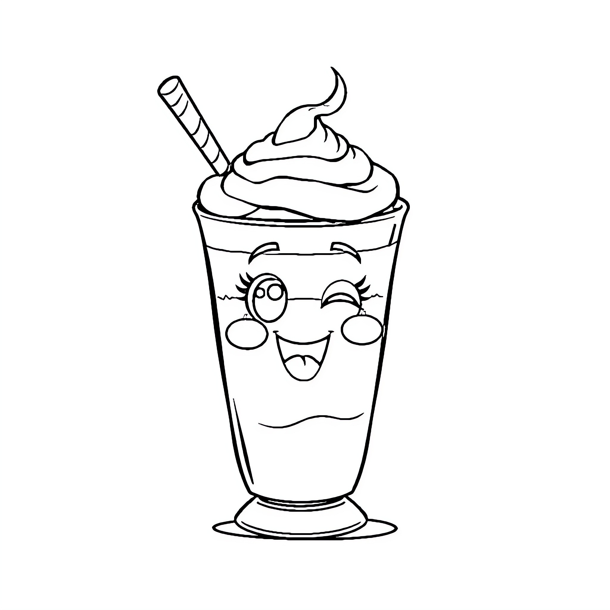 Cappuccino with a cheerful expression Coloring Page (free black-and-white line drawing printable PDF for all, from beginners to advanced learners, including children, teens, adults, and seniors)
