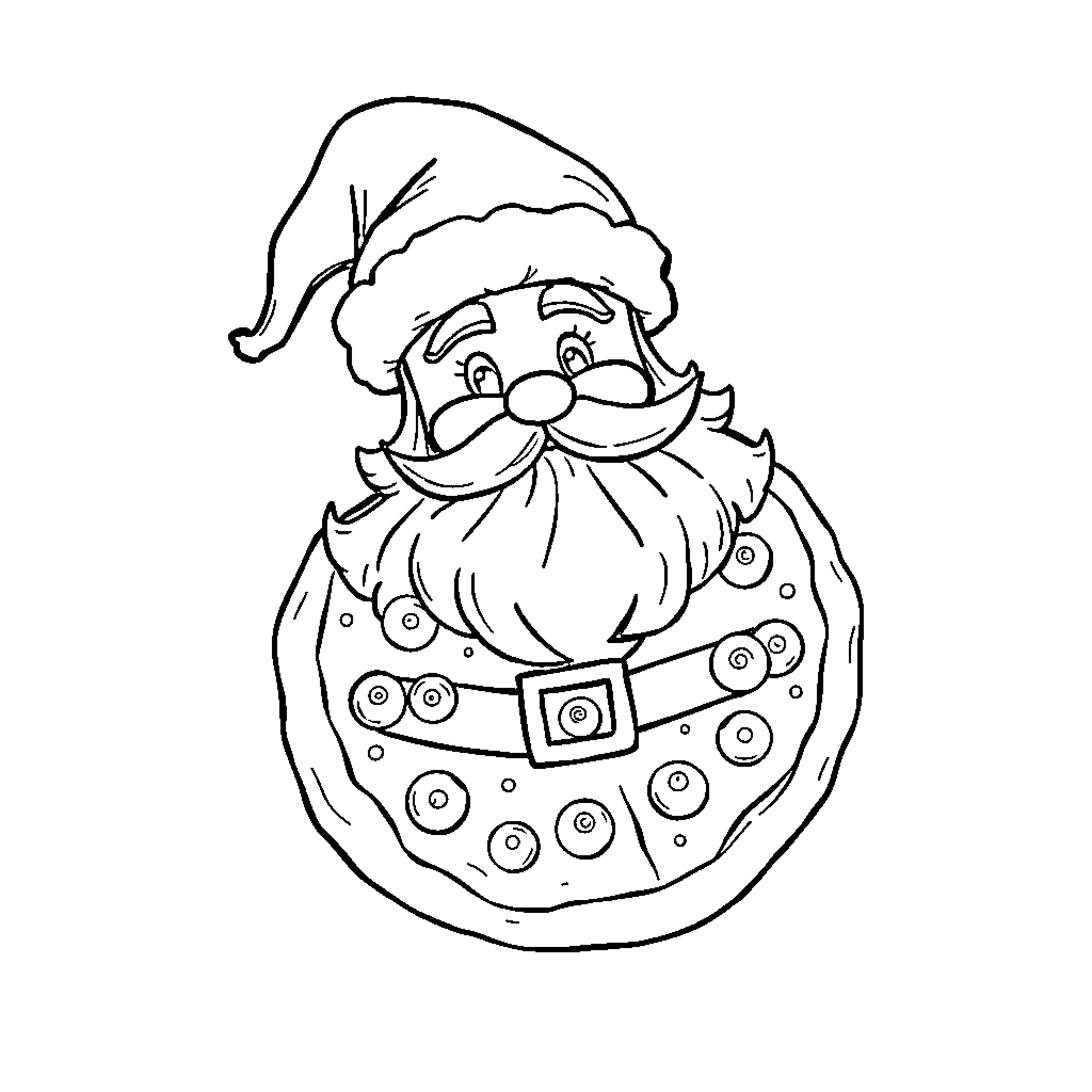 Pizza Santa with Jolly Expression Coloring Page (free black-and-white line drawing printable PDF for all, from beginners to advanced learners, including children, teens, adults, and seniors)