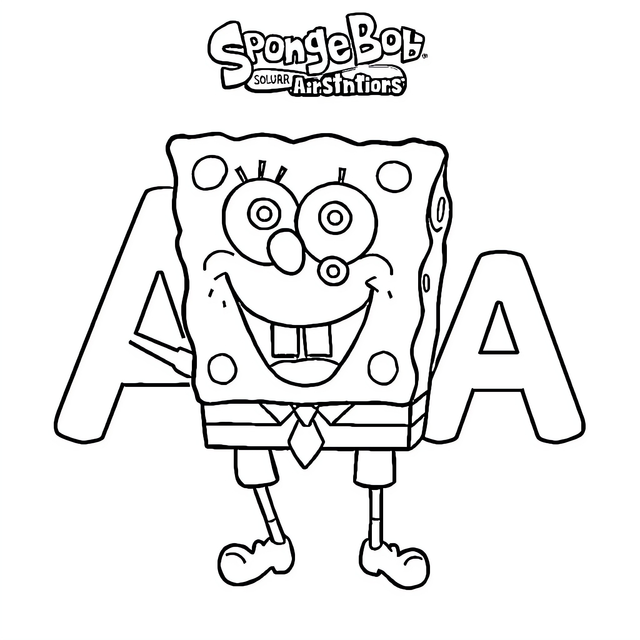 Spongebob posing happily in black and white Coloring Page (free black-and-white line drawing printable PDF for all, from beginners to advanced learners, including children, teens, adults, and seniors)