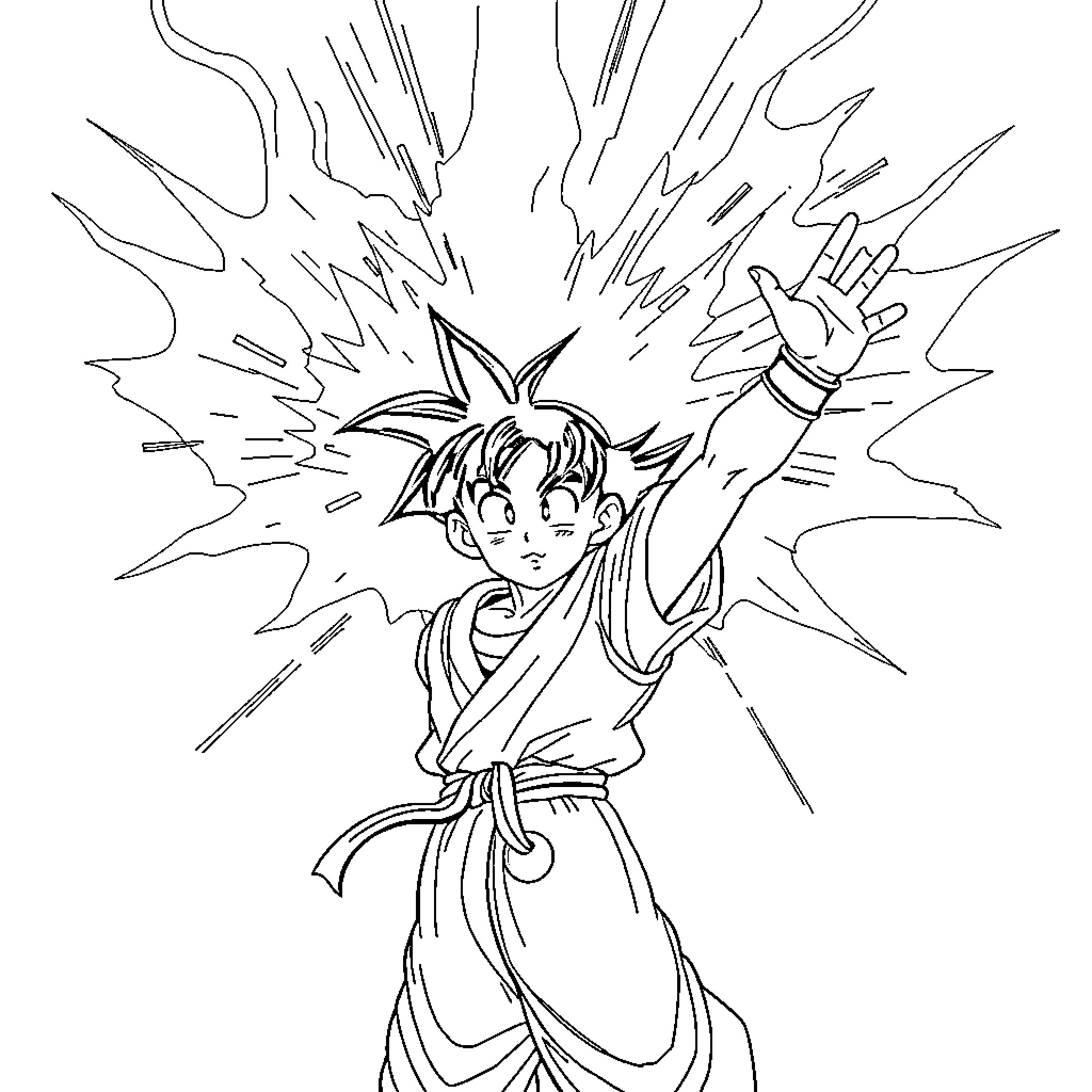 Son Goku's powerful energy attack Coloring Page (free black-and-white line drawing printable PDF for all, from beginners to advanced learners, including children, teens, adults, and seniors)