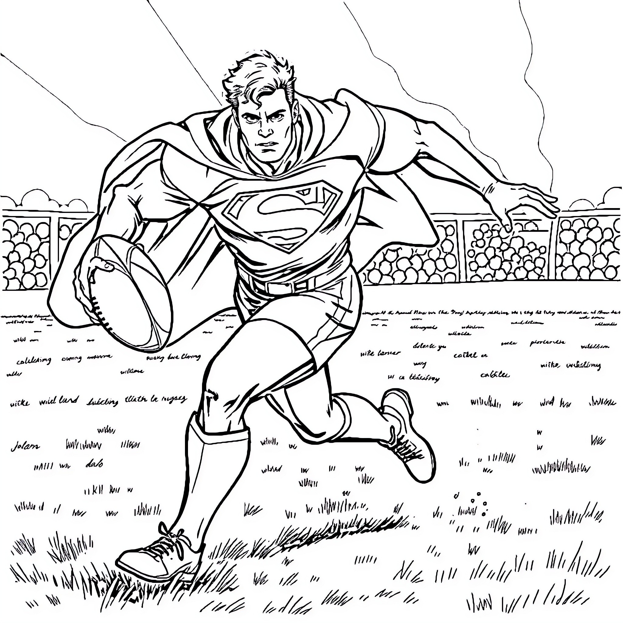 Superman Taking Action in the Heroic Pose Coloring Page (free black-and-white line drawing printable PDF for all, from beginners to advanced learners, including children, teens, adults, and seniors)
