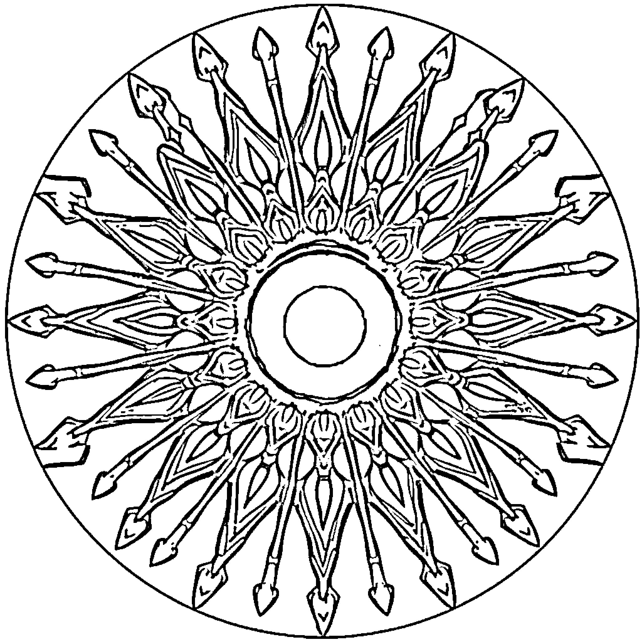 Sun rays emanating from the center Coloring Page (free black-and-white line drawing printable PDF for all, from beginners to advanced learners, including children, teens, adults, and seniors)