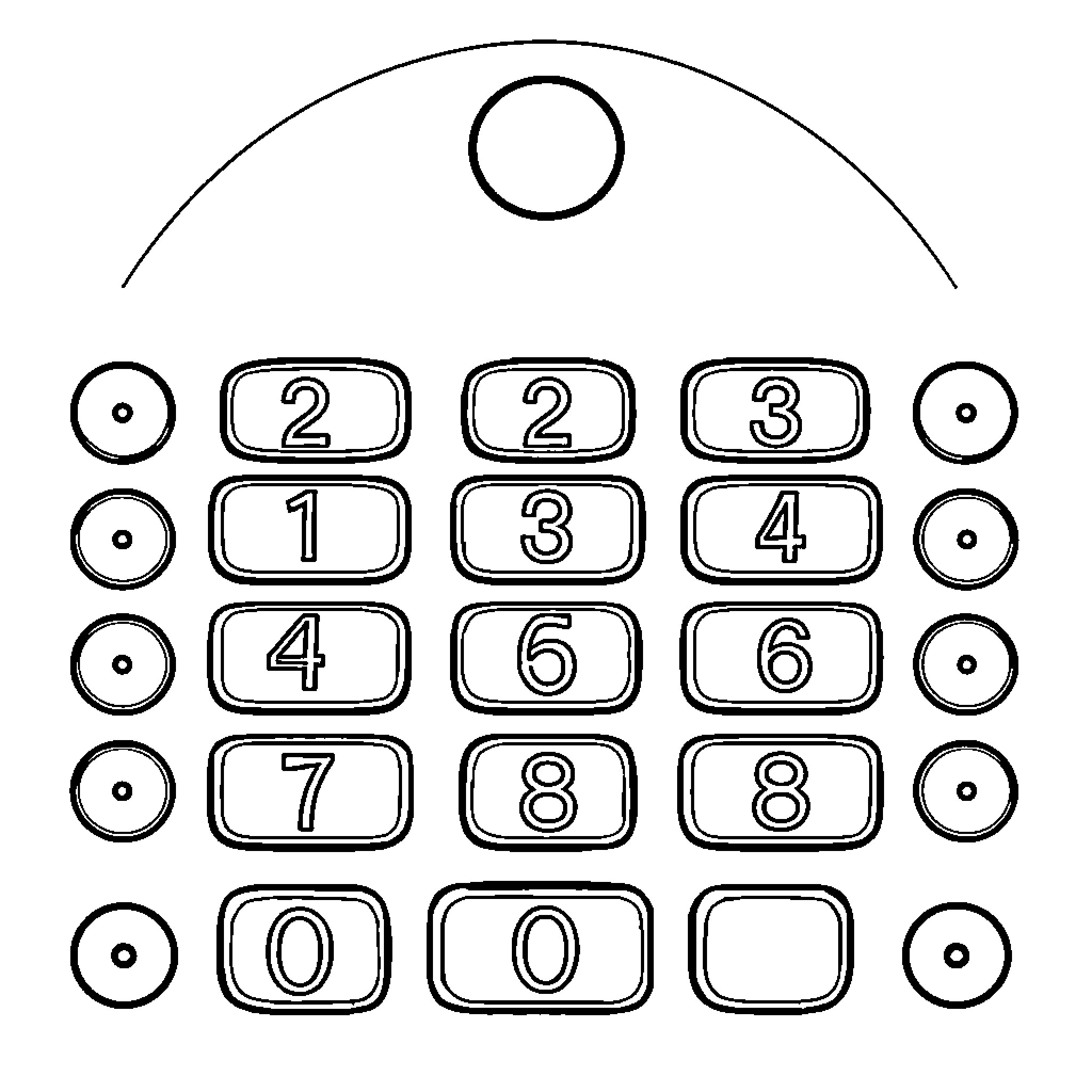 Keypad with number buttons and symbols Coloring Page (free black-and-white line drawing printable PDF for all, from beginners to advanced learners, including children, teens, adults, and seniors)