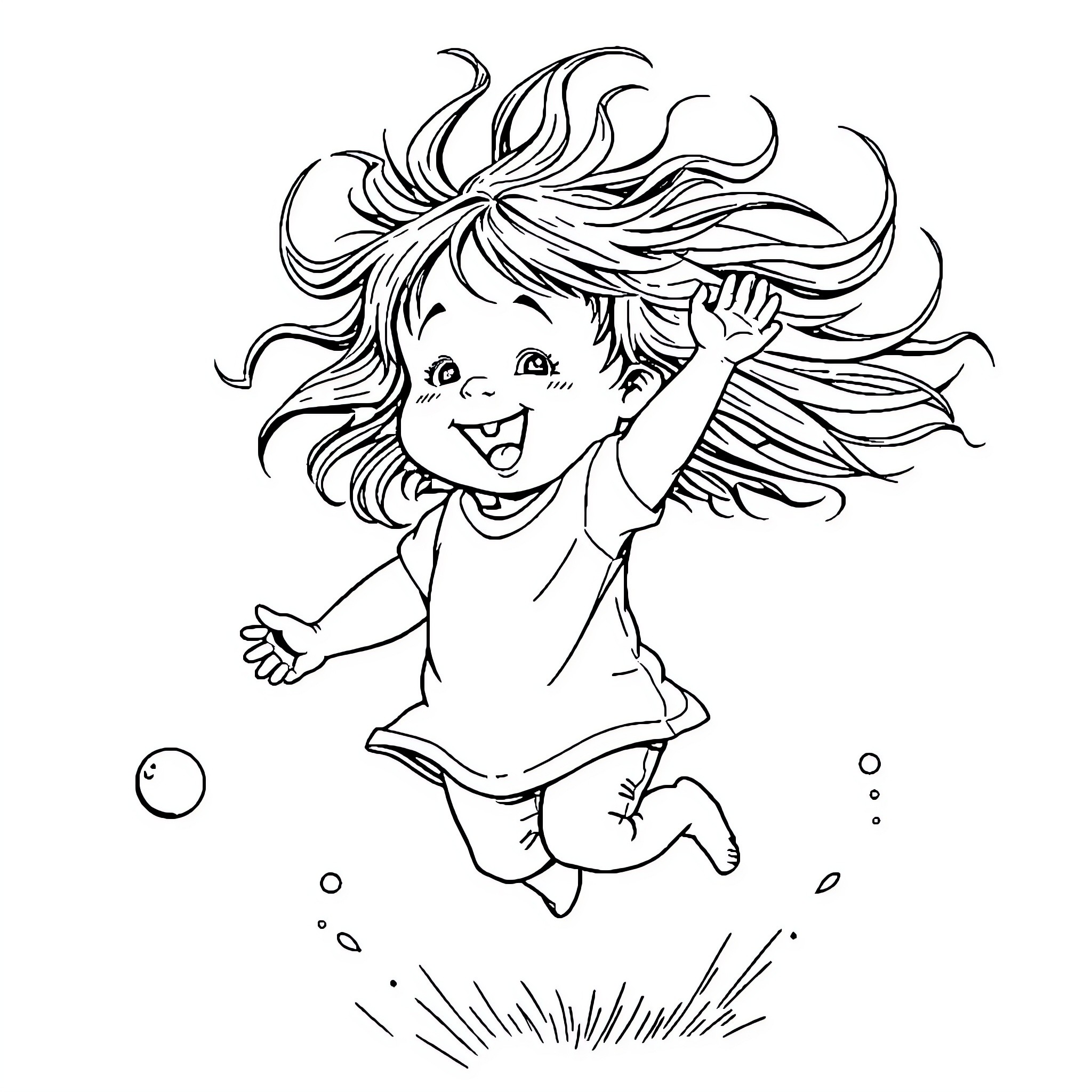 Wind blowing playfully through a child's hair Coloring Page (free black-and-white line drawing printable PDF for all, from beginners to advanced learners, including children, teens, adults, and seniors)