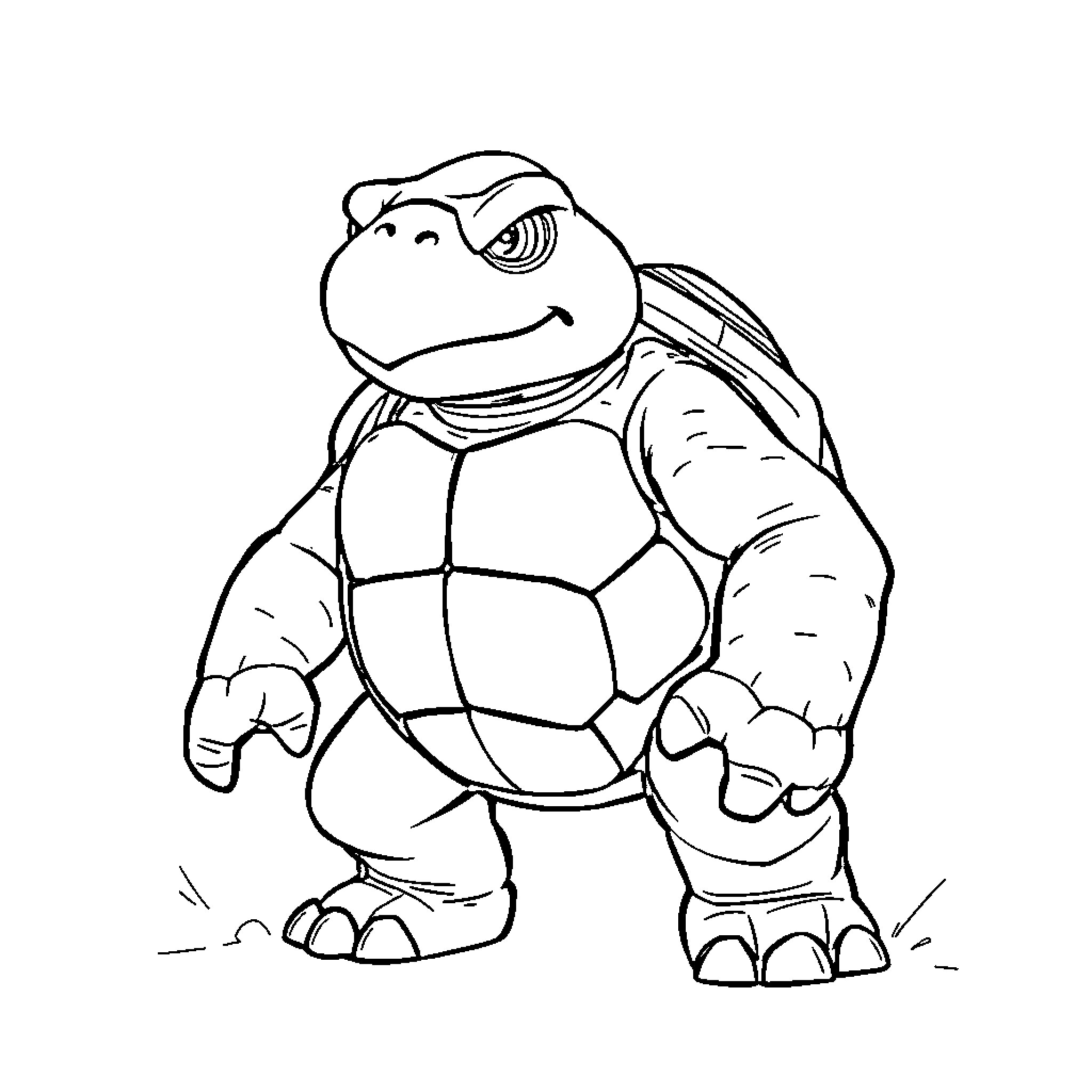 Tortank charging forward with determination Coloring Page (free black-and-white line drawing printable PDF for all, from beginners to advanced learners, including children, teens, adults, and seniors)