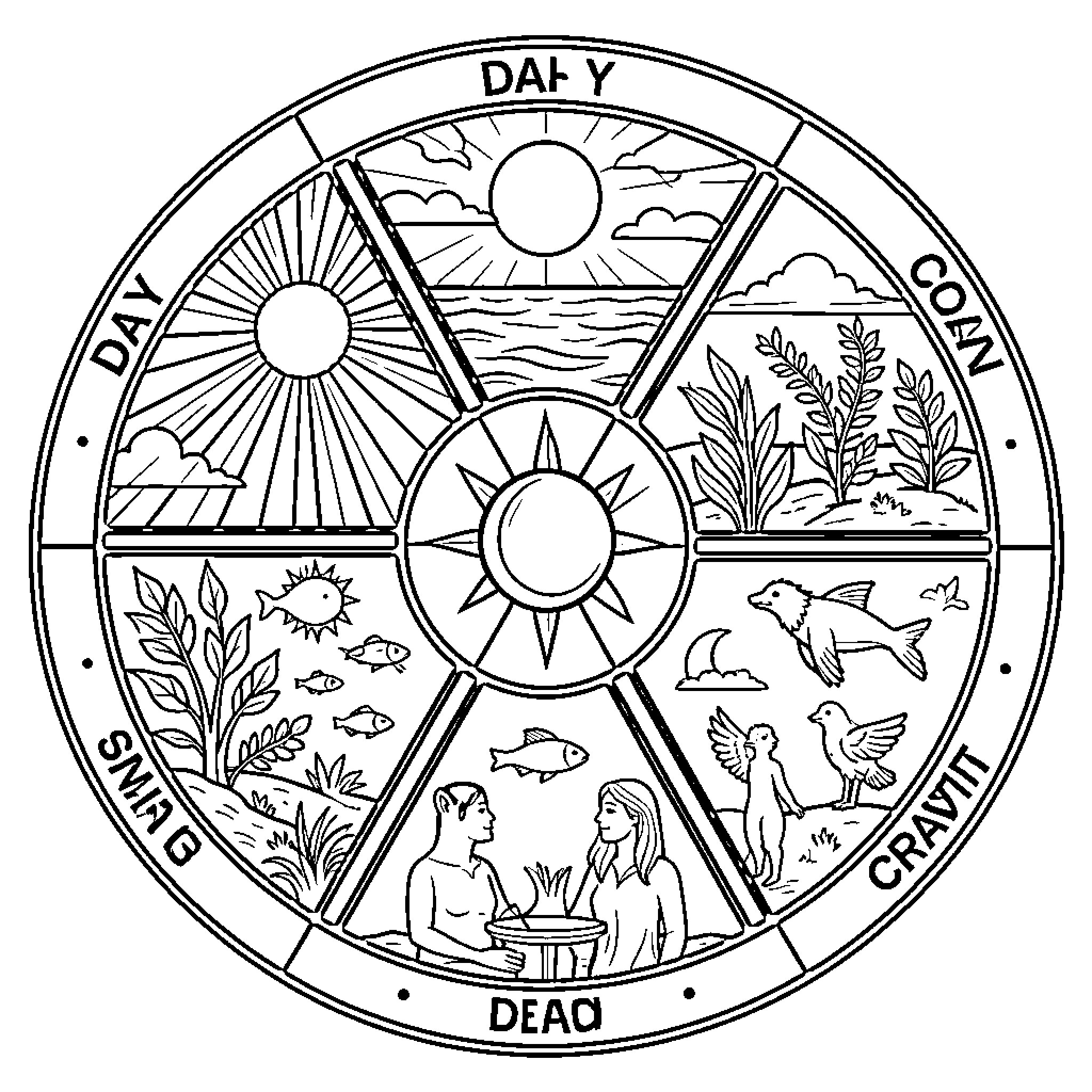 Creation of natural harmony and balance Coloring Page (free black-and-white line drawing printable PDF for all, from beginners to advanced learners, including children, teens, adults, and seniors)