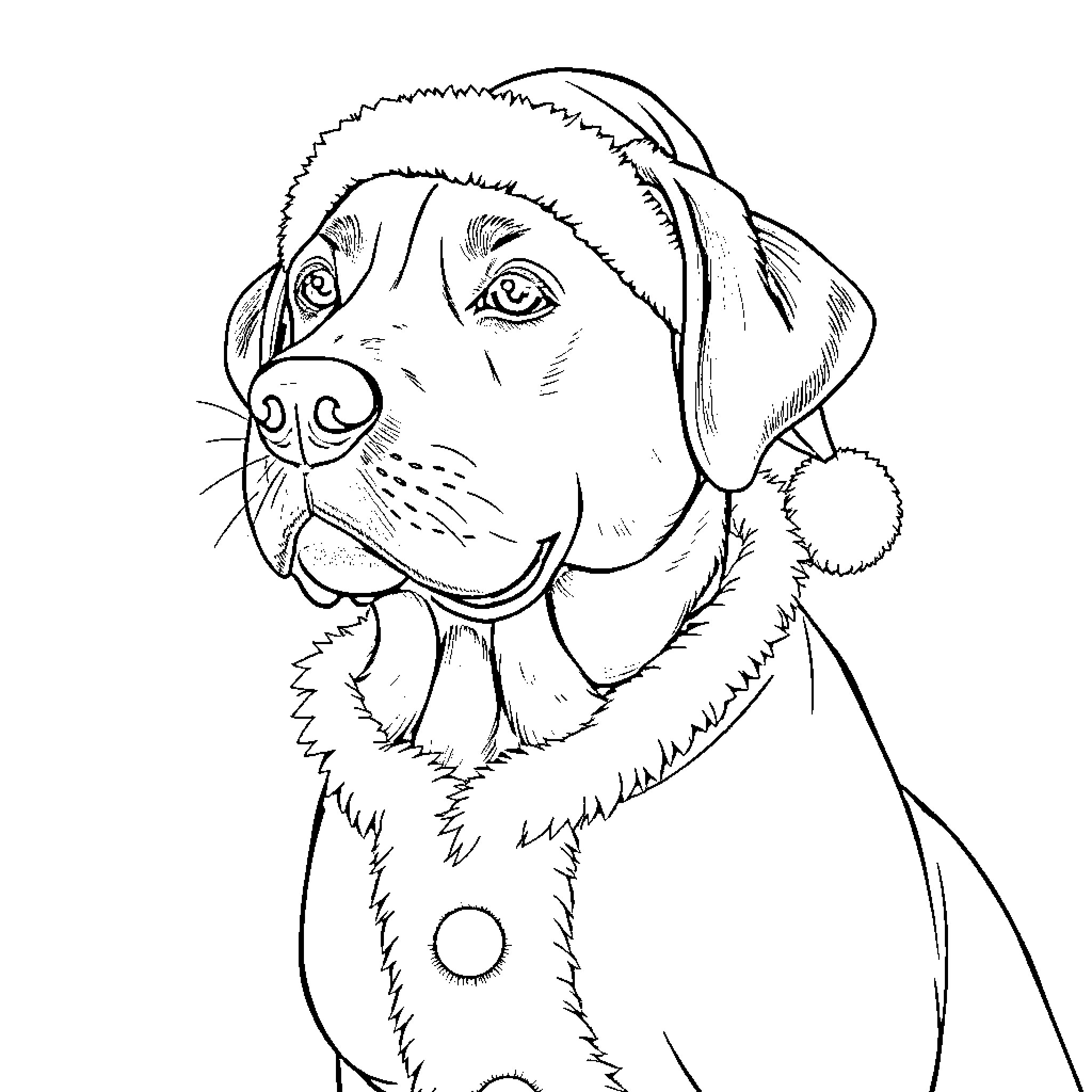 Labrador dog wearing winter accessories Coloring Page (free black-and-white line drawing printable PDF for all, from beginners to advanced learners, including children, teens, adults, and seniors)