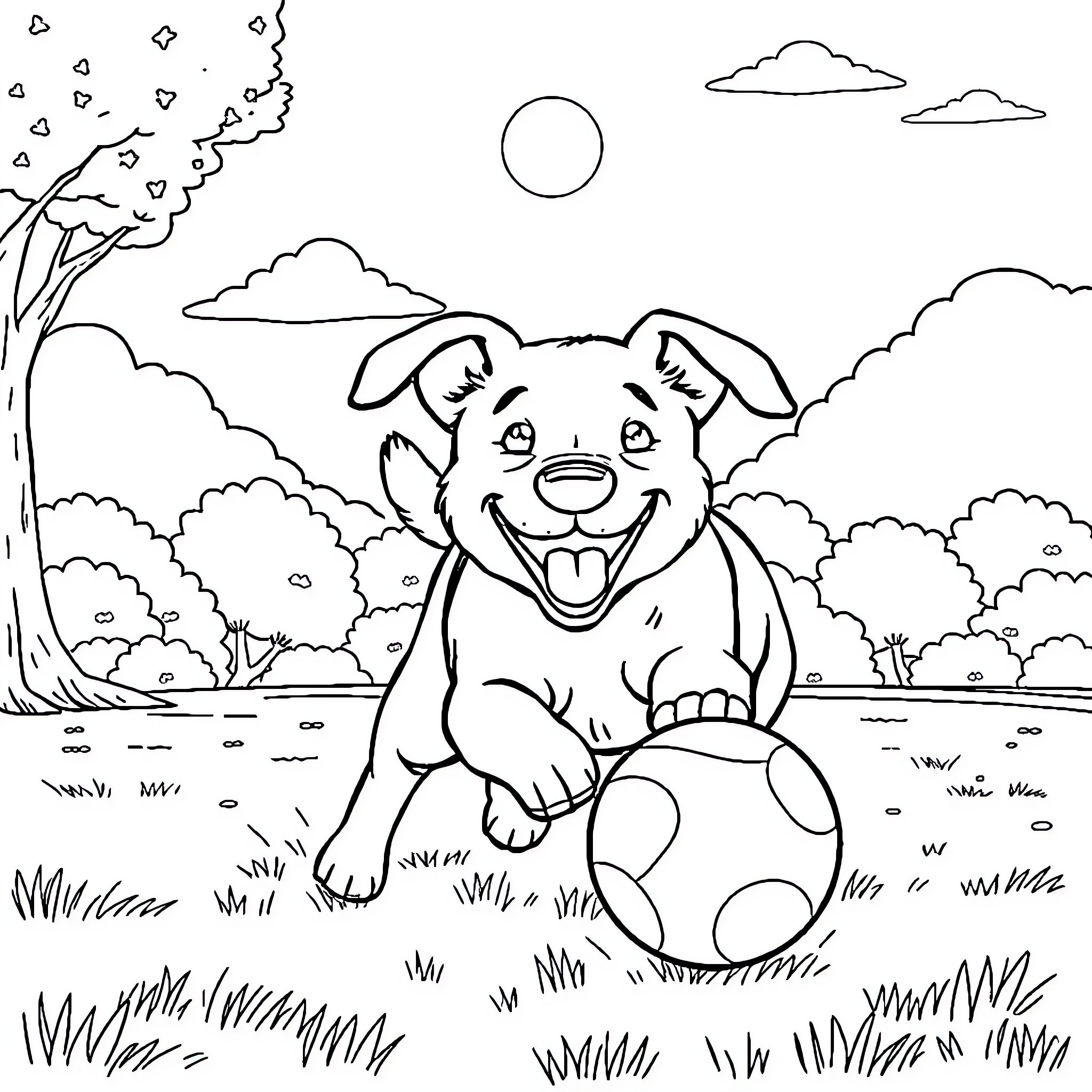 Dog enjoying the outdoor scenery Coloring Page (free black-and-white line drawing printable PDF for all, from beginners to advanced learners, including children, teens, adults, and seniors)