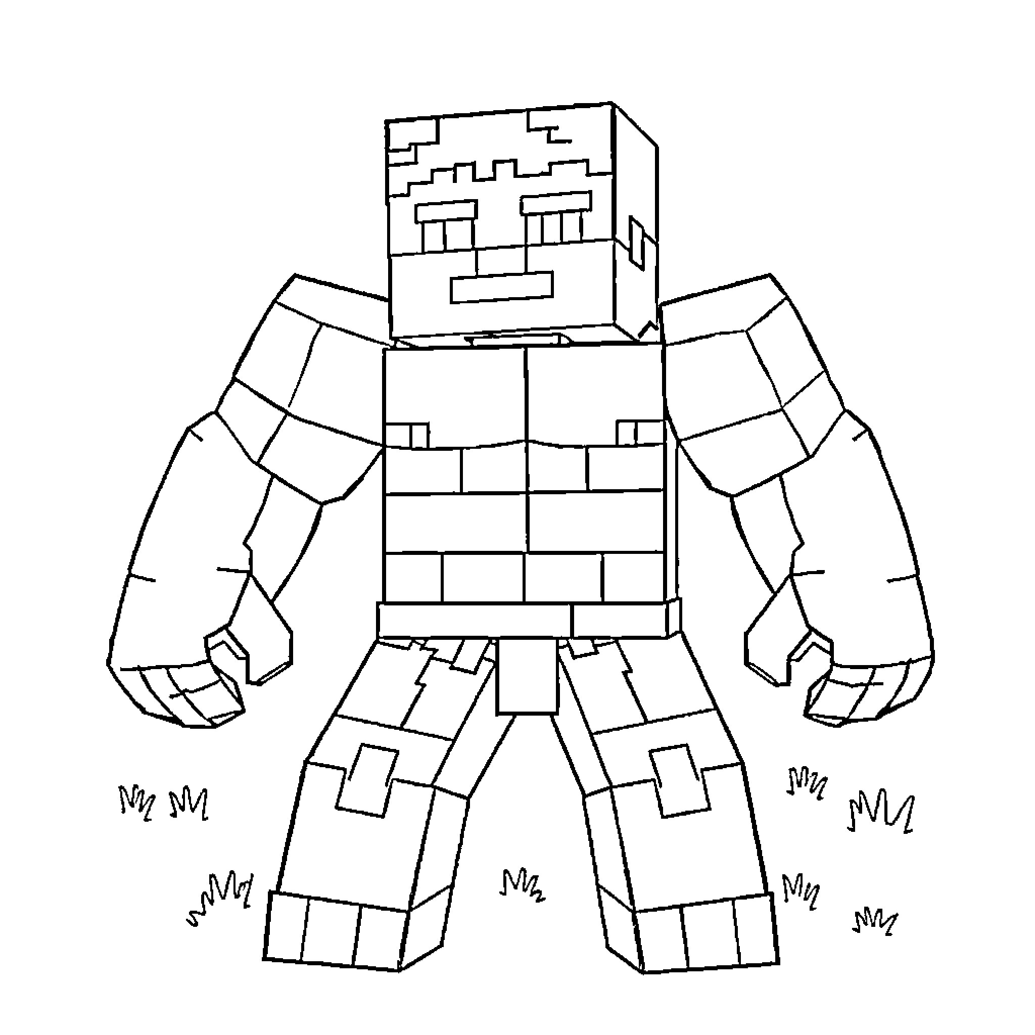 Minecraft Hulk character standing tall Coloring Page (free black-and-white line drawing printable PDF for all, from beginners to advanced learners, including children, teens, adults, and seniors)