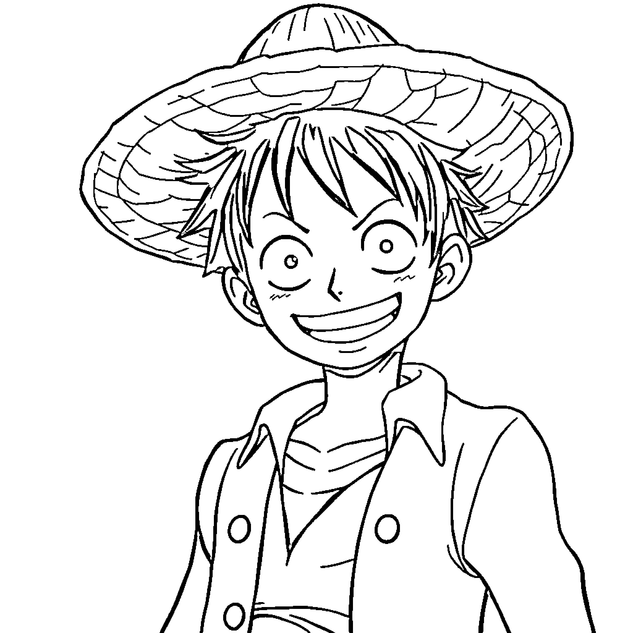 Luffy's Adventurous Voyage in the Straw Hat Coloring Page (free black-and-white line drawing printable PDF for all, from beginners to advanced learners, including children, teens, adults, and seniors)