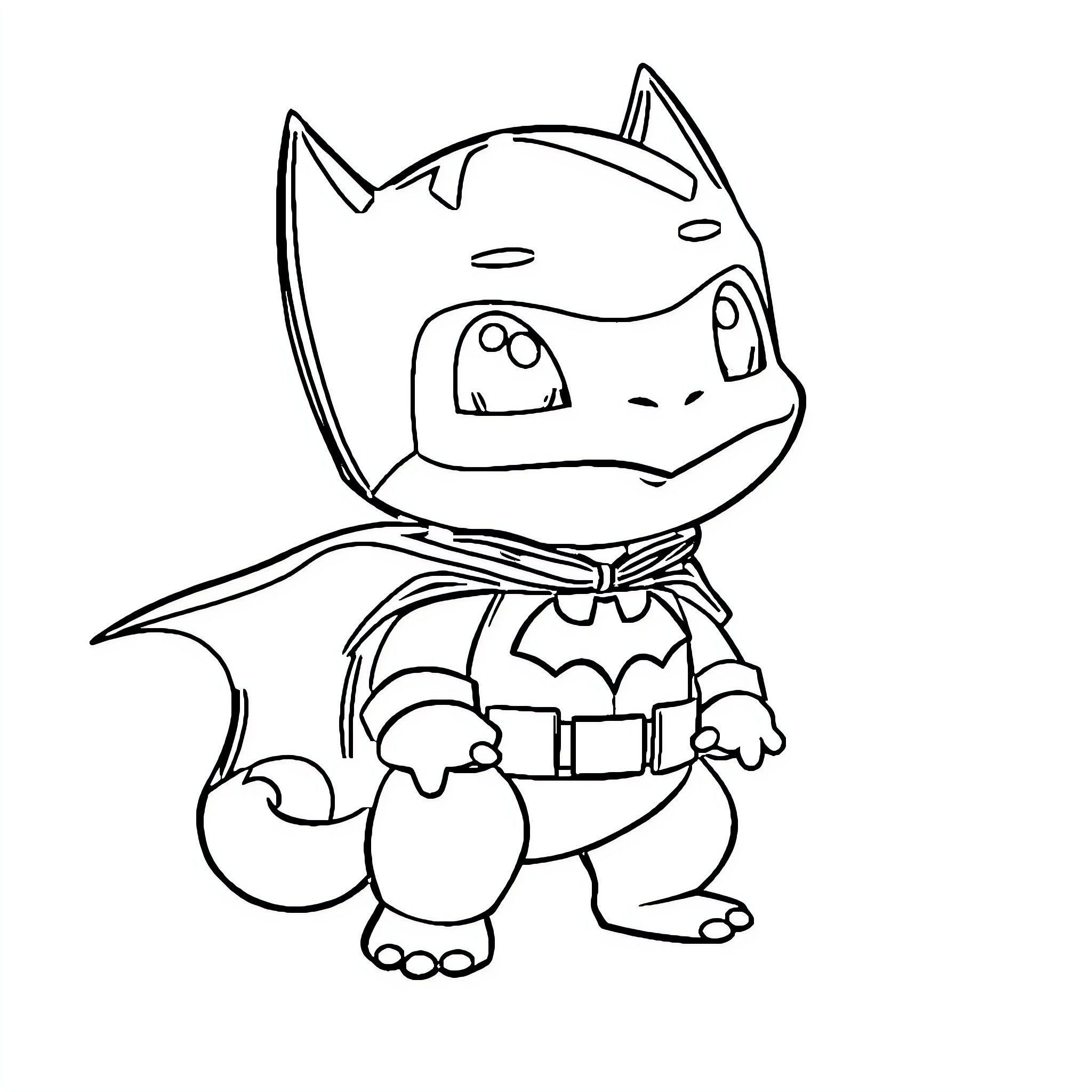 Squirtle as a mini superhero Coloring Page (free black-and-white line drawing printable PDF for all, from beginners to advanced learners, including children, teens, adults, and seniors)