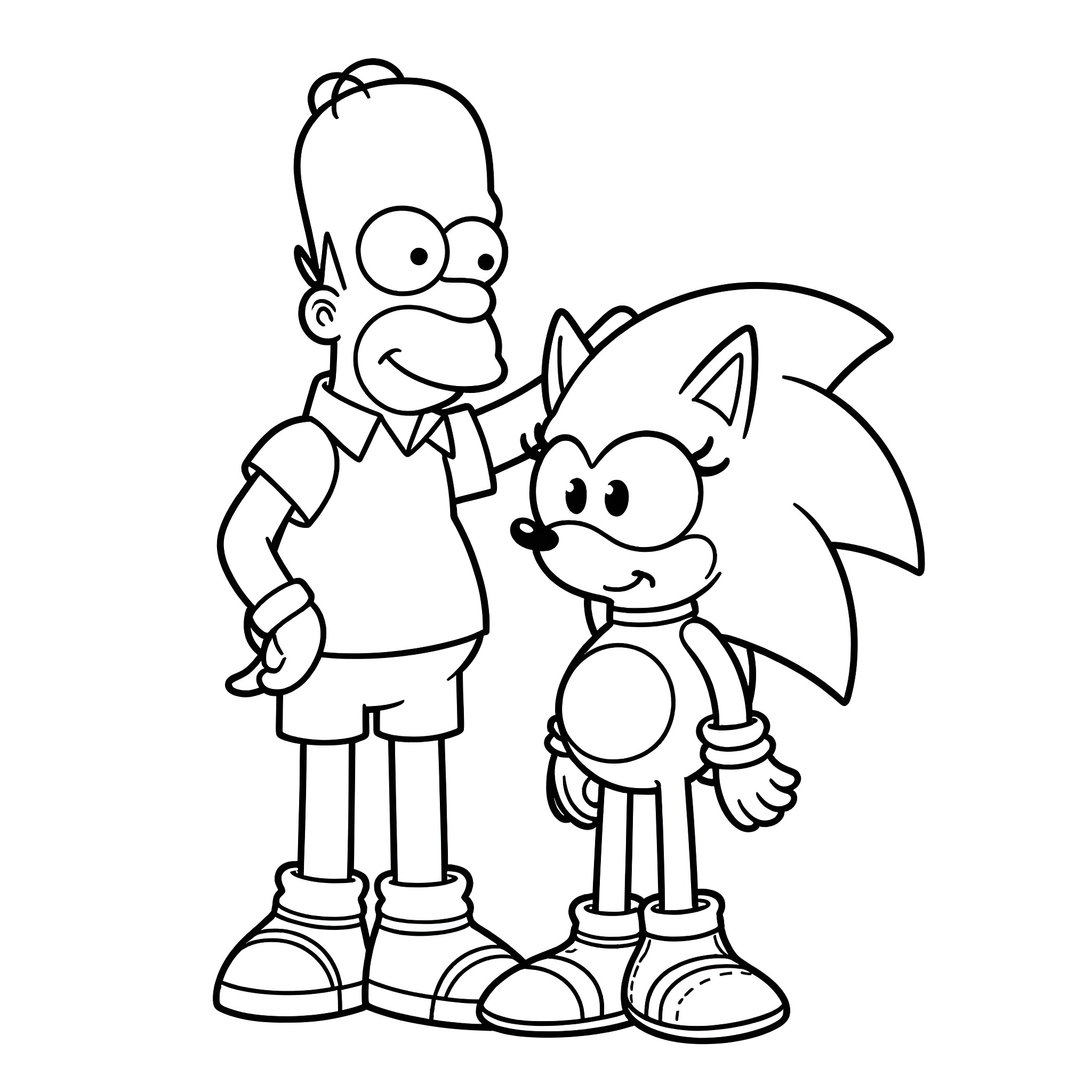 Simpsons characters in a playful scene Coloring Page (free black-and-white line drawing printable PDF for all, from beginners to advanced learners, including children, teens, adults, and seniors)
