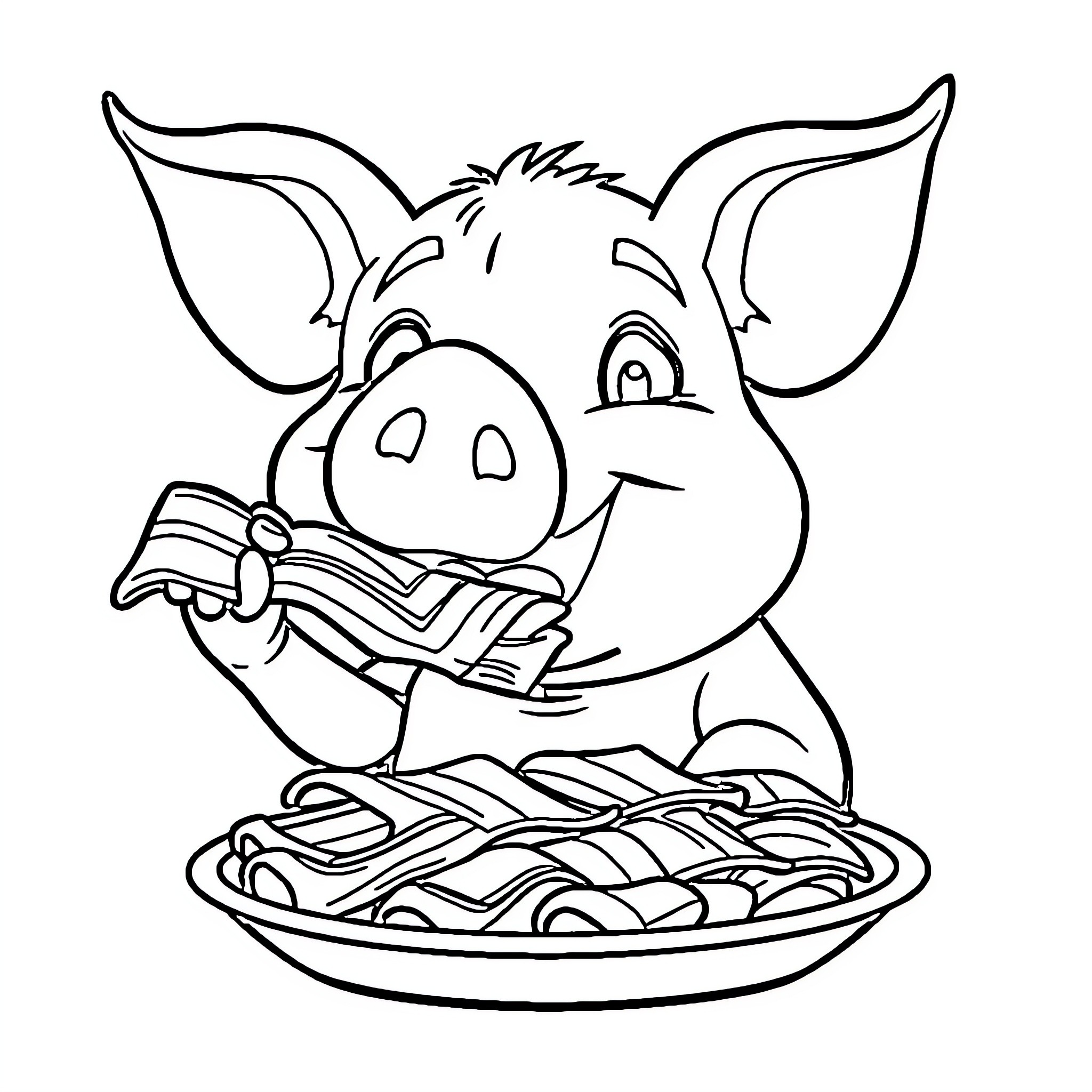Pig enjoying a delicious meal Coloring Page (free black-and-white line drawing printable PDF for all, from beginners to advanced learners, including children, teens, adults, and seniors)