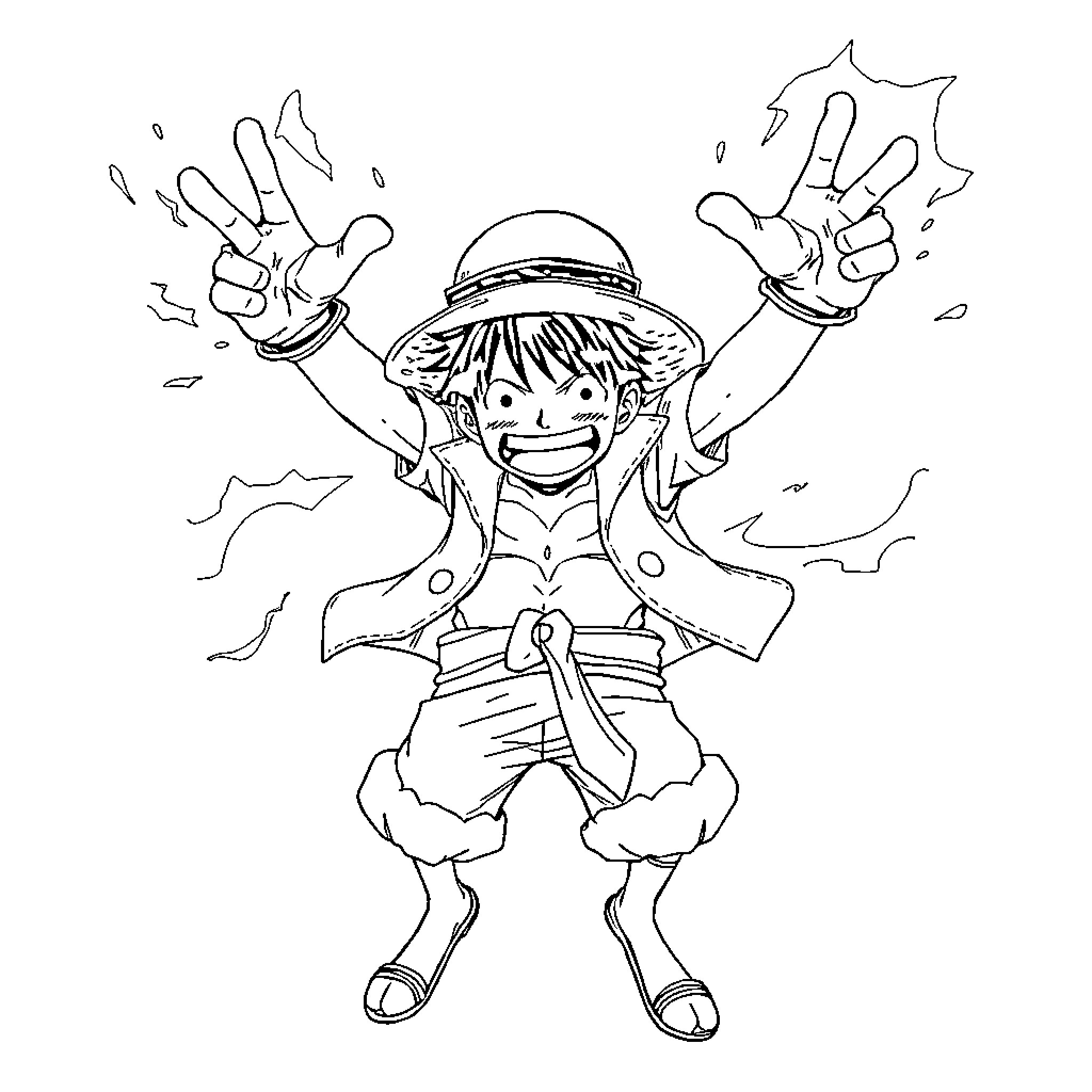 Luffy's Energetic Adventure Coloring Page (free black-and-white line drawing printable PDF for all, from beginners to advanced learners, including children, teens, adults, and seniors)