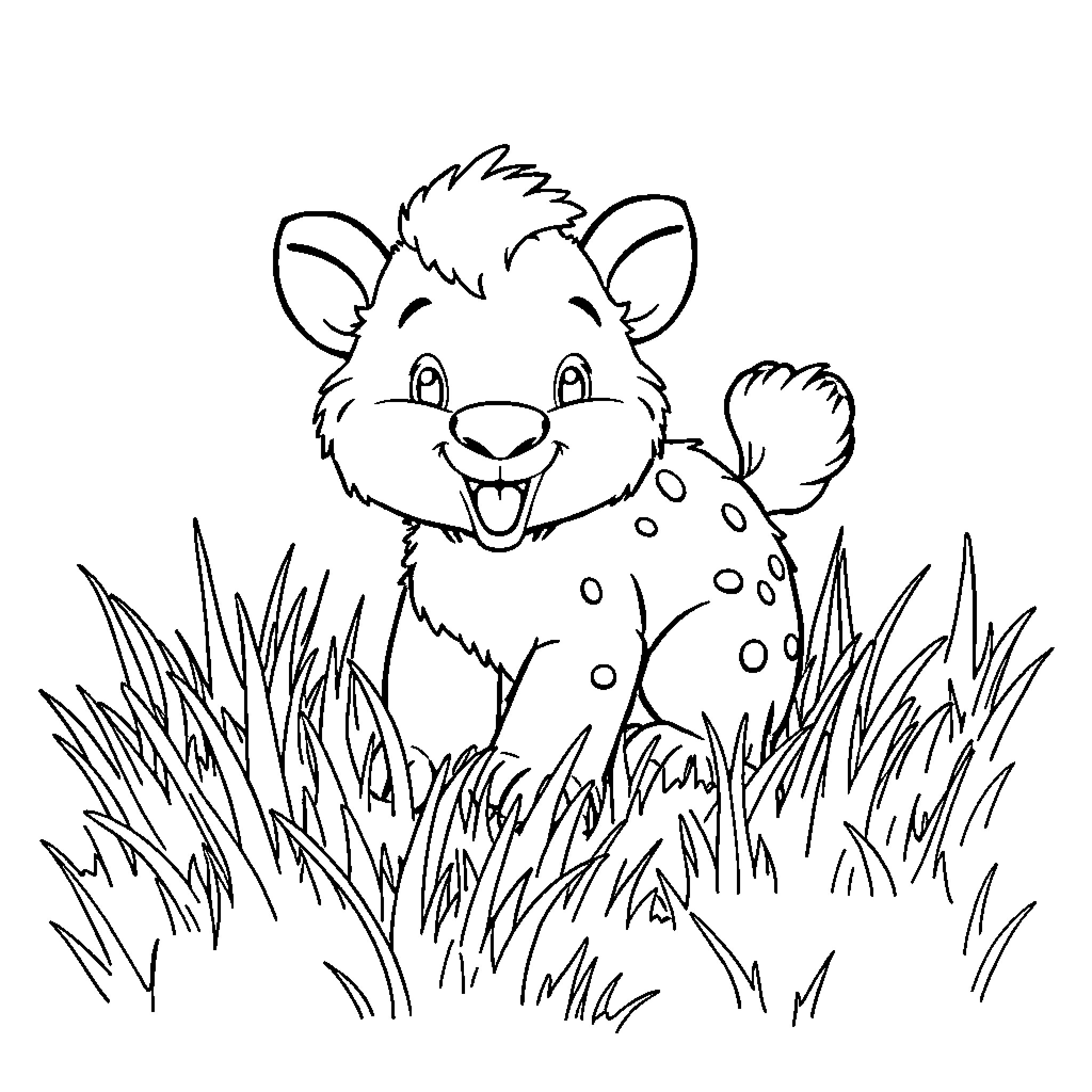 Animal playing happily in the grass Coloring Page (free black-and-white line drawing printable PDF for all, from beginners to advanced learners, including children, teens, adults, and seniors)