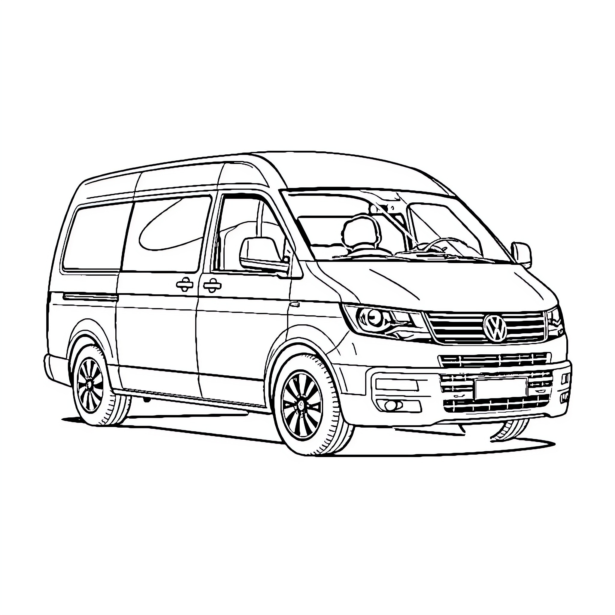 Van with modern design and passengers Coloring Page (free black-and-white line drawing printable PDF for all, from beginners to advanced learners, including children, teens, adults, and seniors)