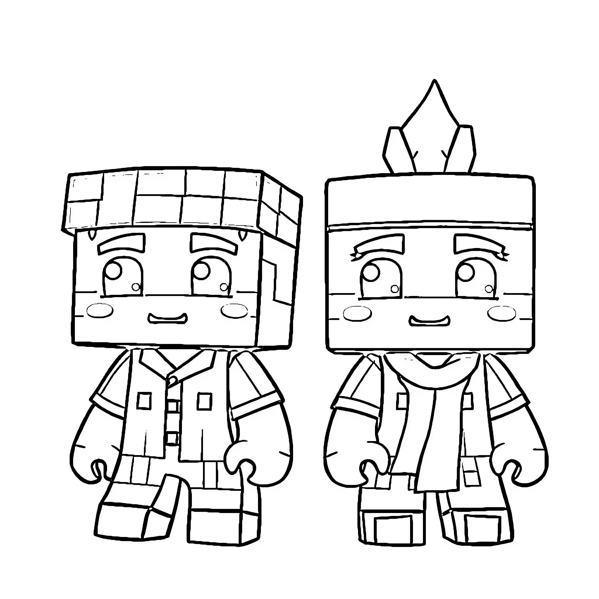 Labubu characters in simple outfits Coloring Page (free black-and-white line drawing printable PDF for all, from beginners to advanced learners, including children, teens, adults, and seniors)